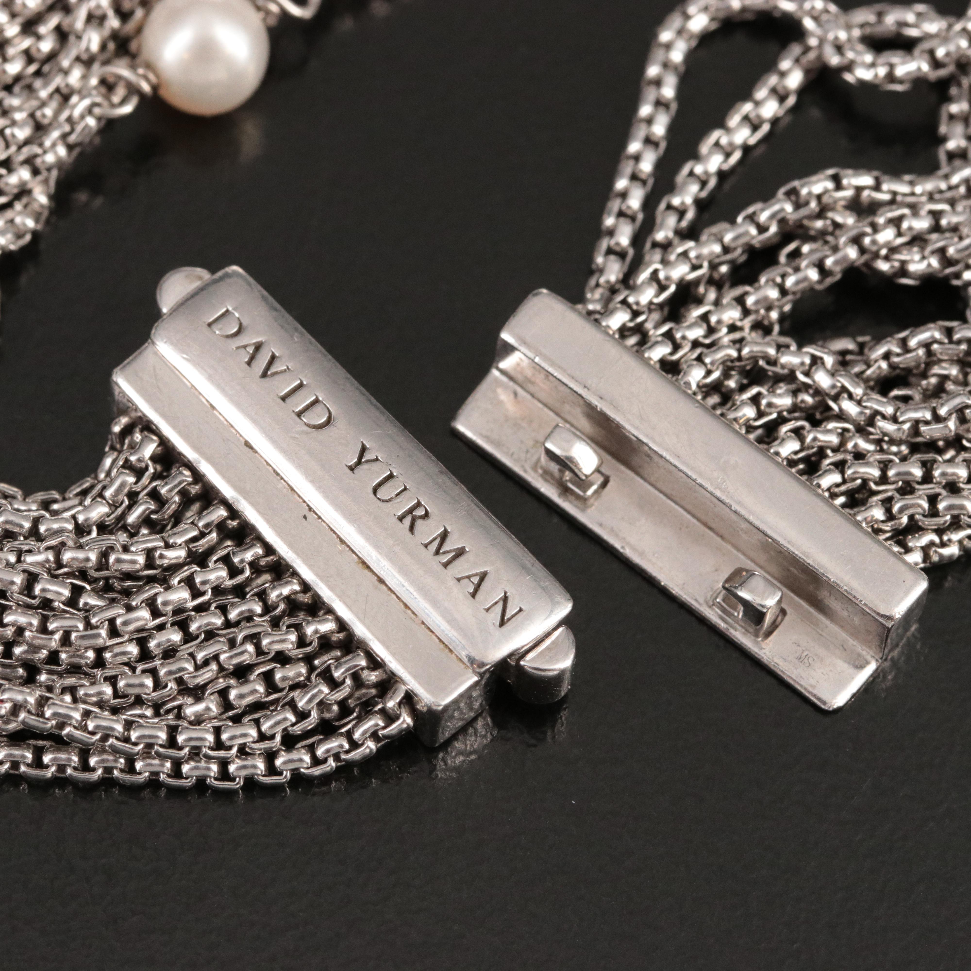David Yurman Sterling Multi-Row Box Chain Bracelet with Pearls