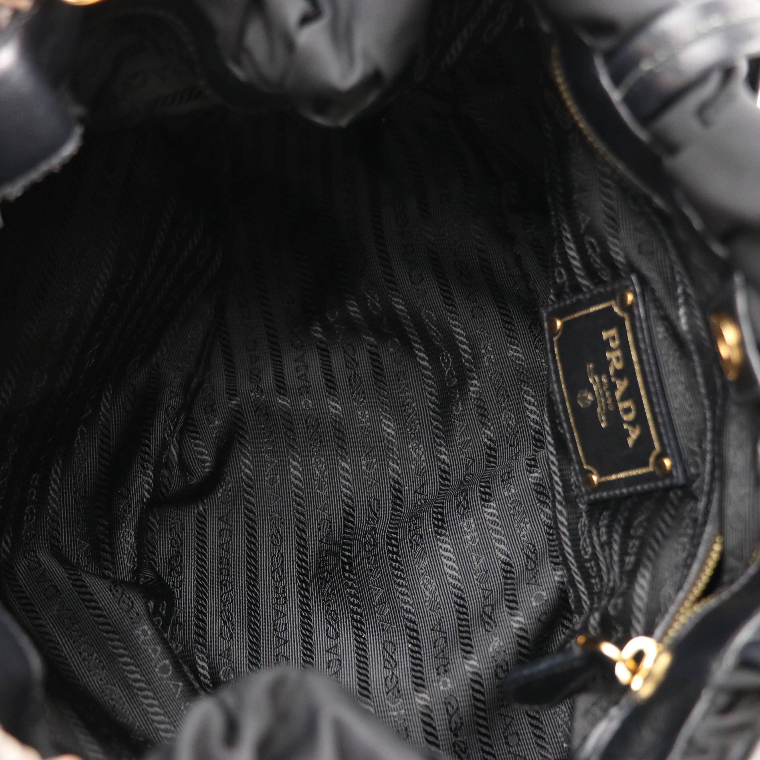 Prada Black Python Print Nylon Two-Way Shoulder Bag With Leather Bow Accents