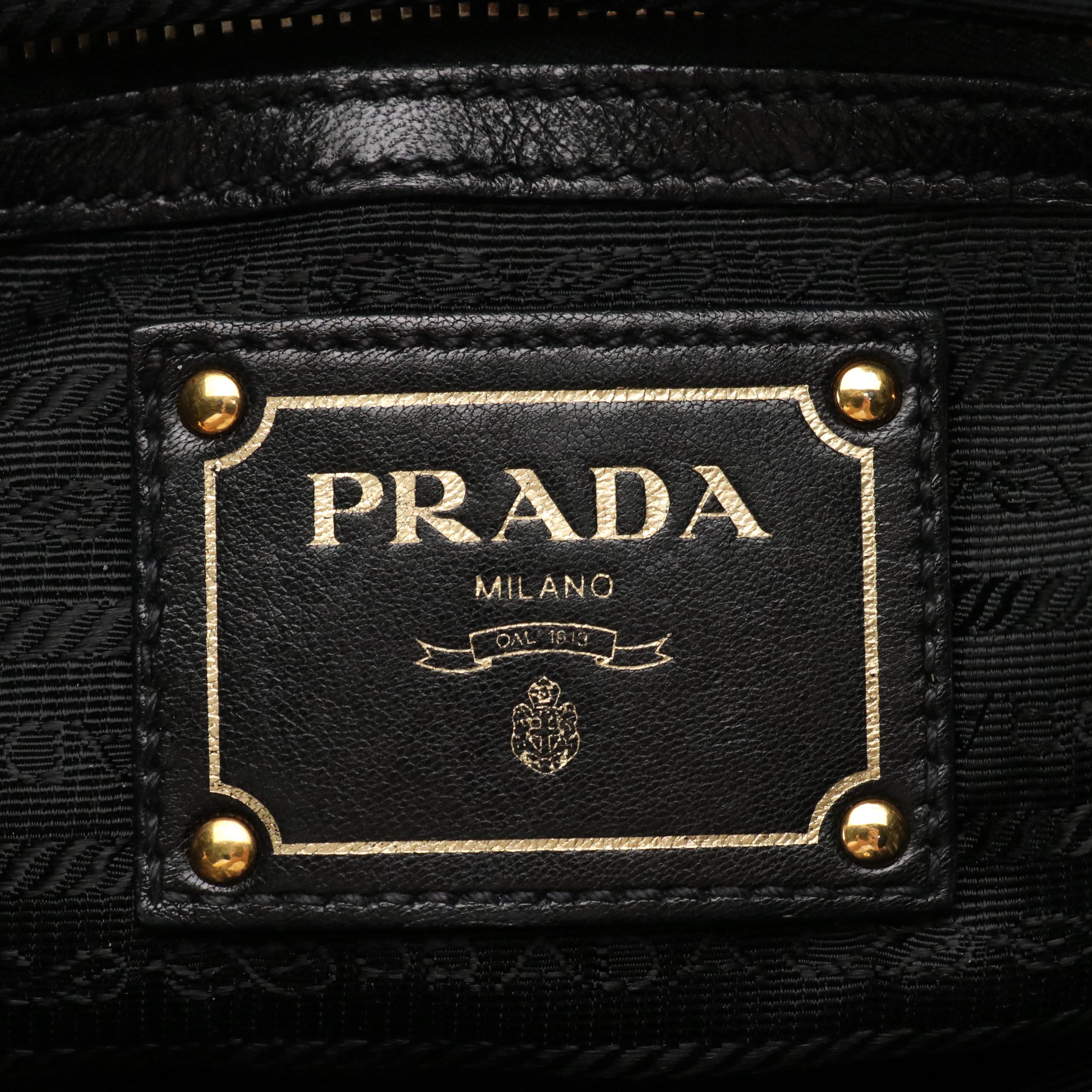 Prada Black Python Print Nylon Two-Way Shoulder Bag With Leather Bow Accents