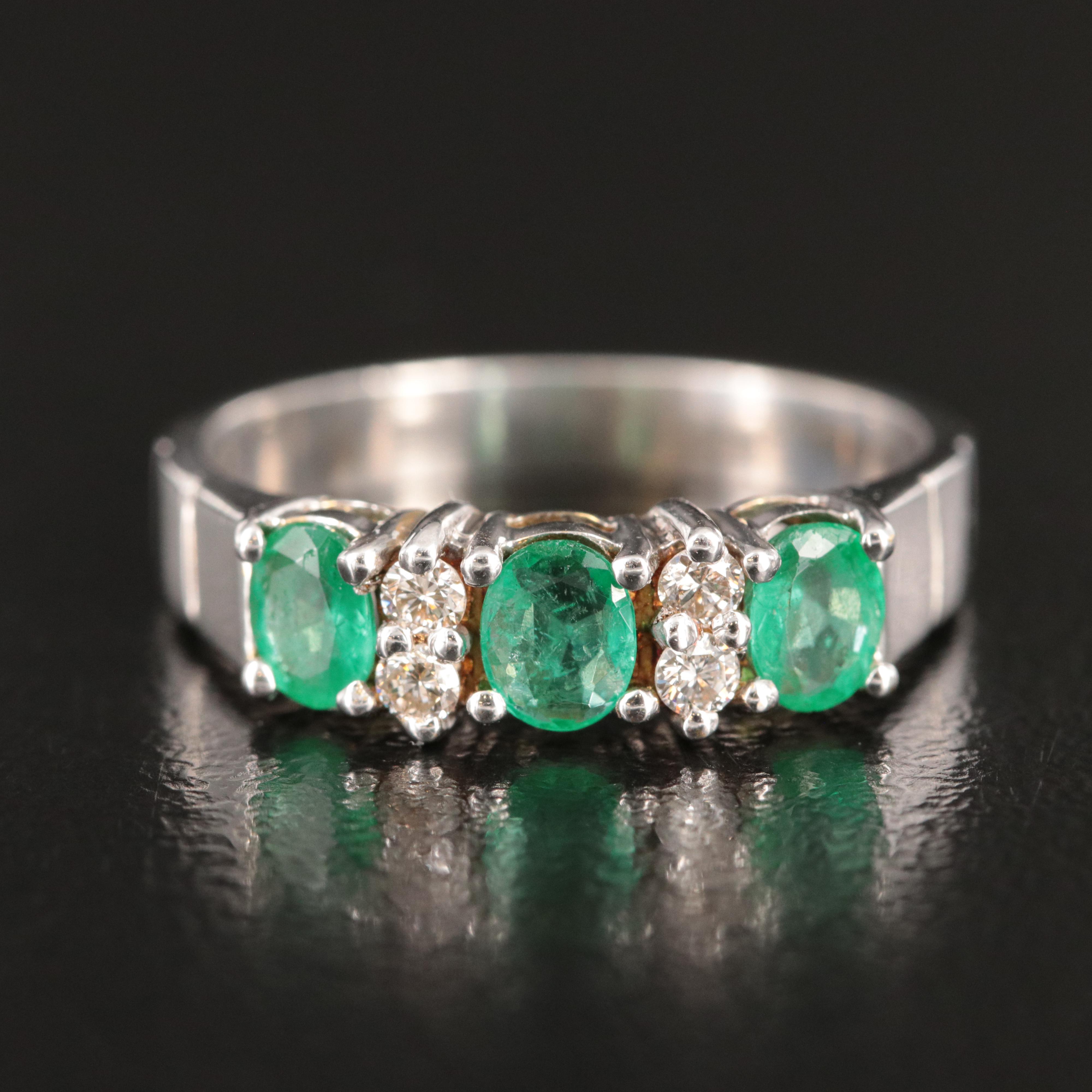 18K Emerald and Diamond Band Ring