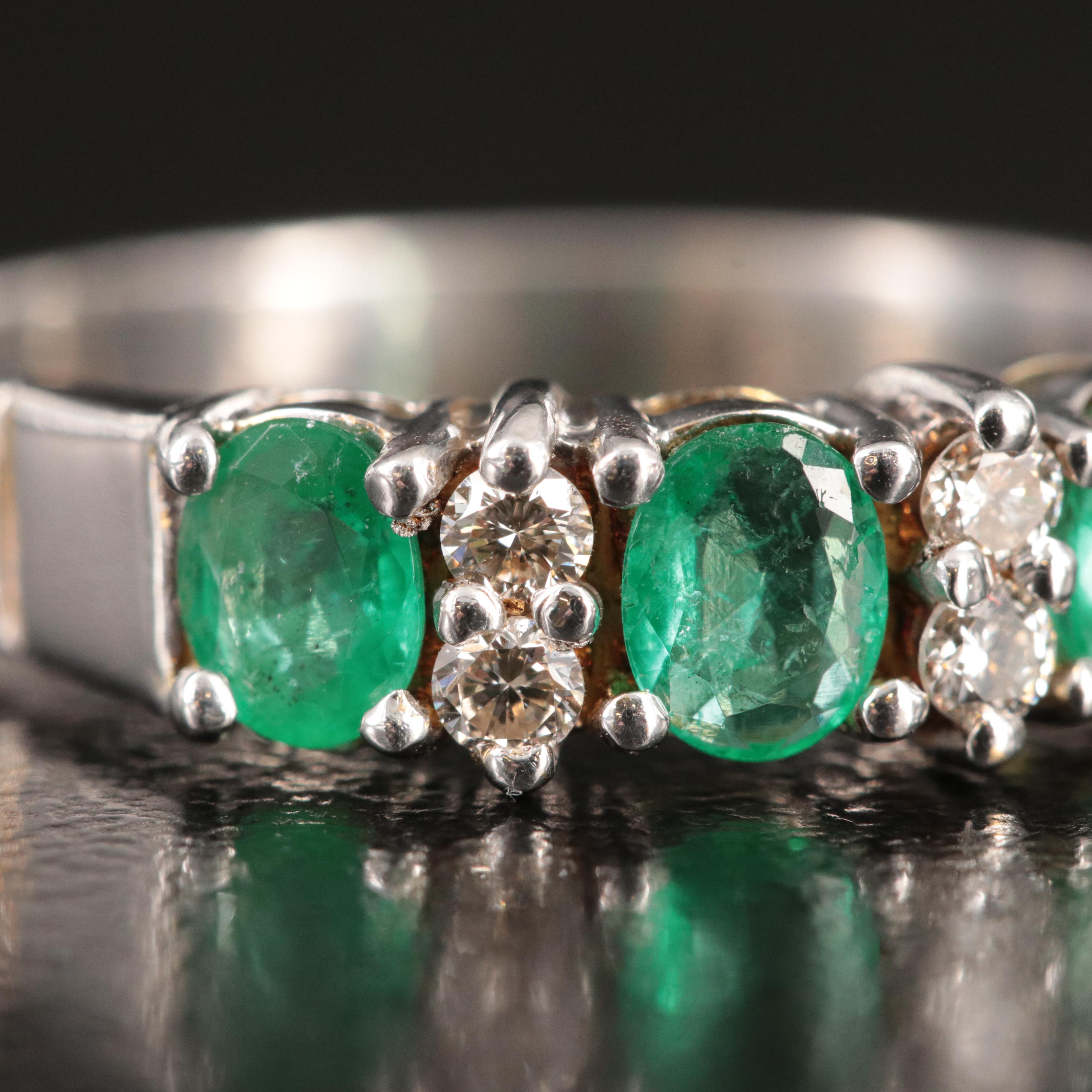 18K Emerald and Diamond Band Ring