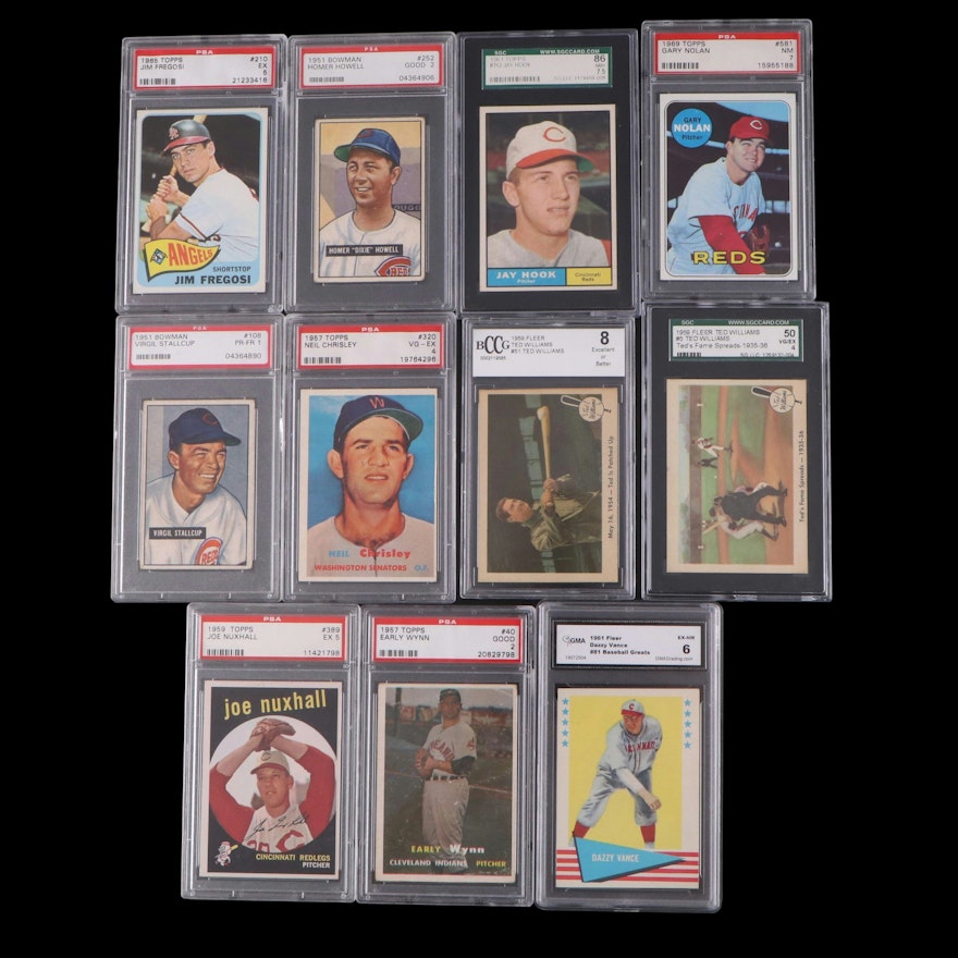 Joe Nuxhall, Ted Williams, and More Graded Baseball Cards, 1950s-1960s