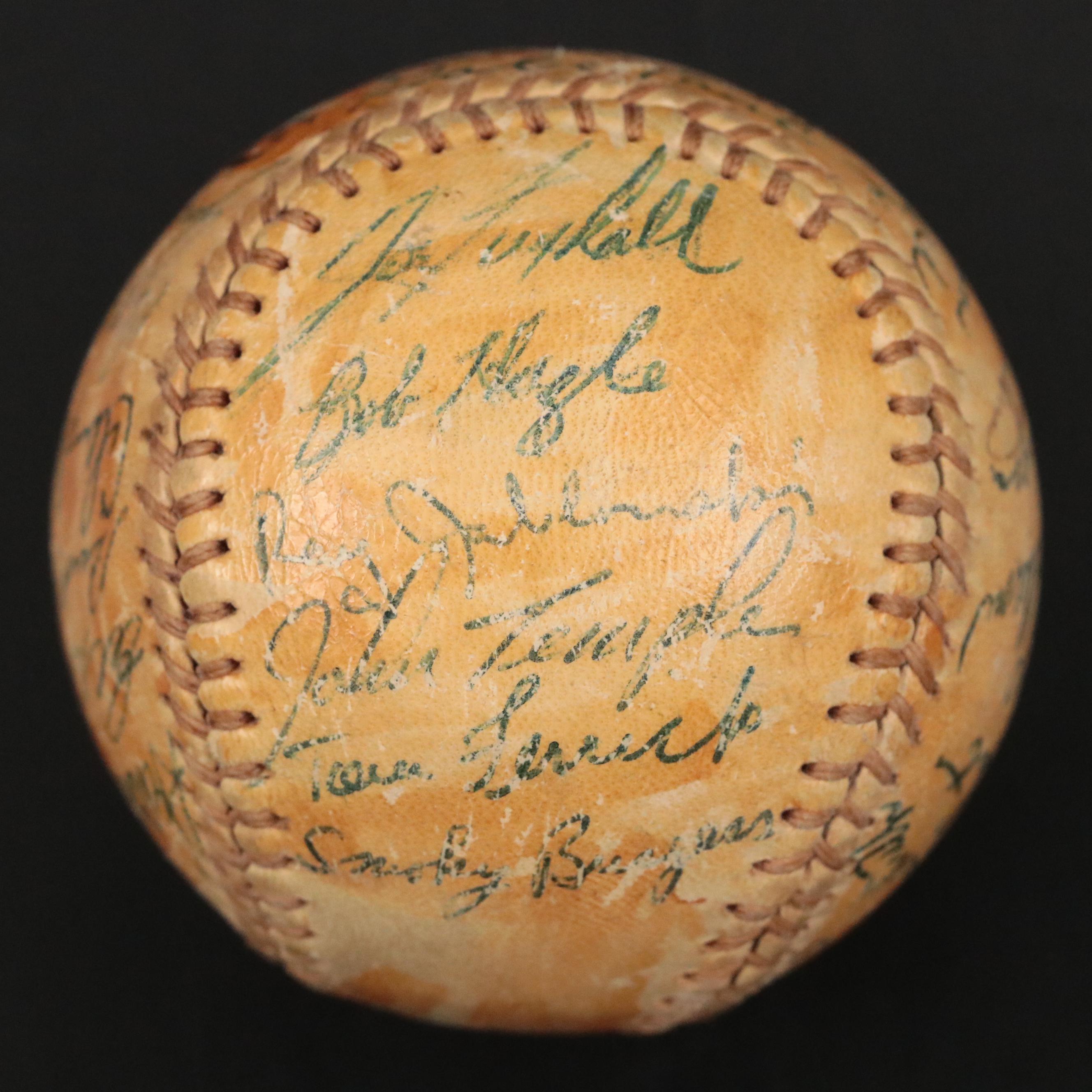 1955 Cincinnati Reds Team Signed Baseball Featuring Joe Nuxhall and More