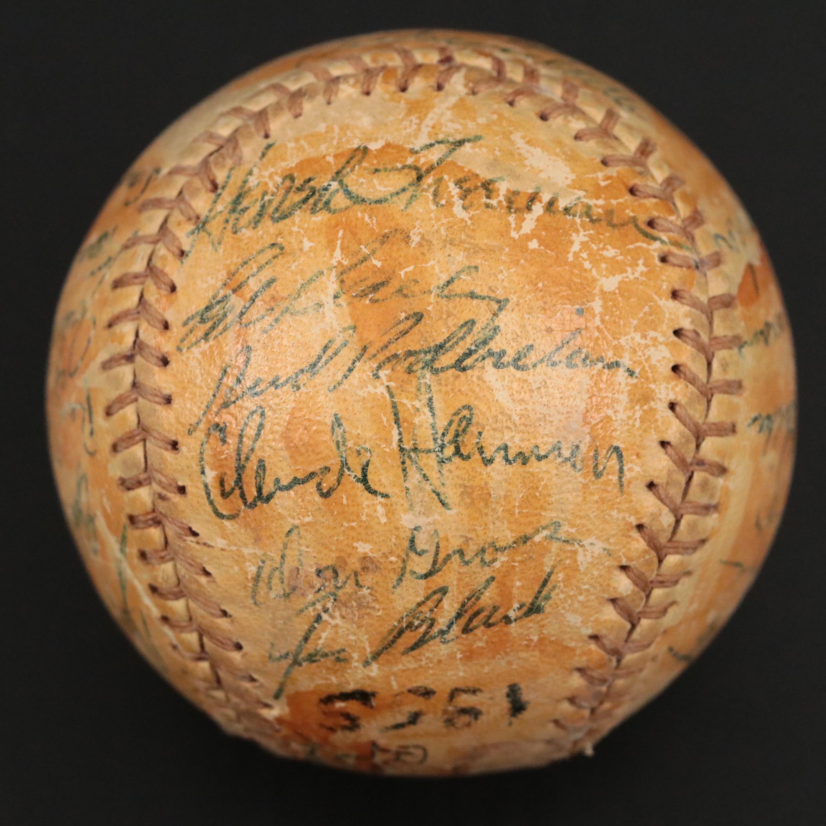 1955 Cincinnati Reds Team Signed Baseball Featuring Joe Nuxhall and More