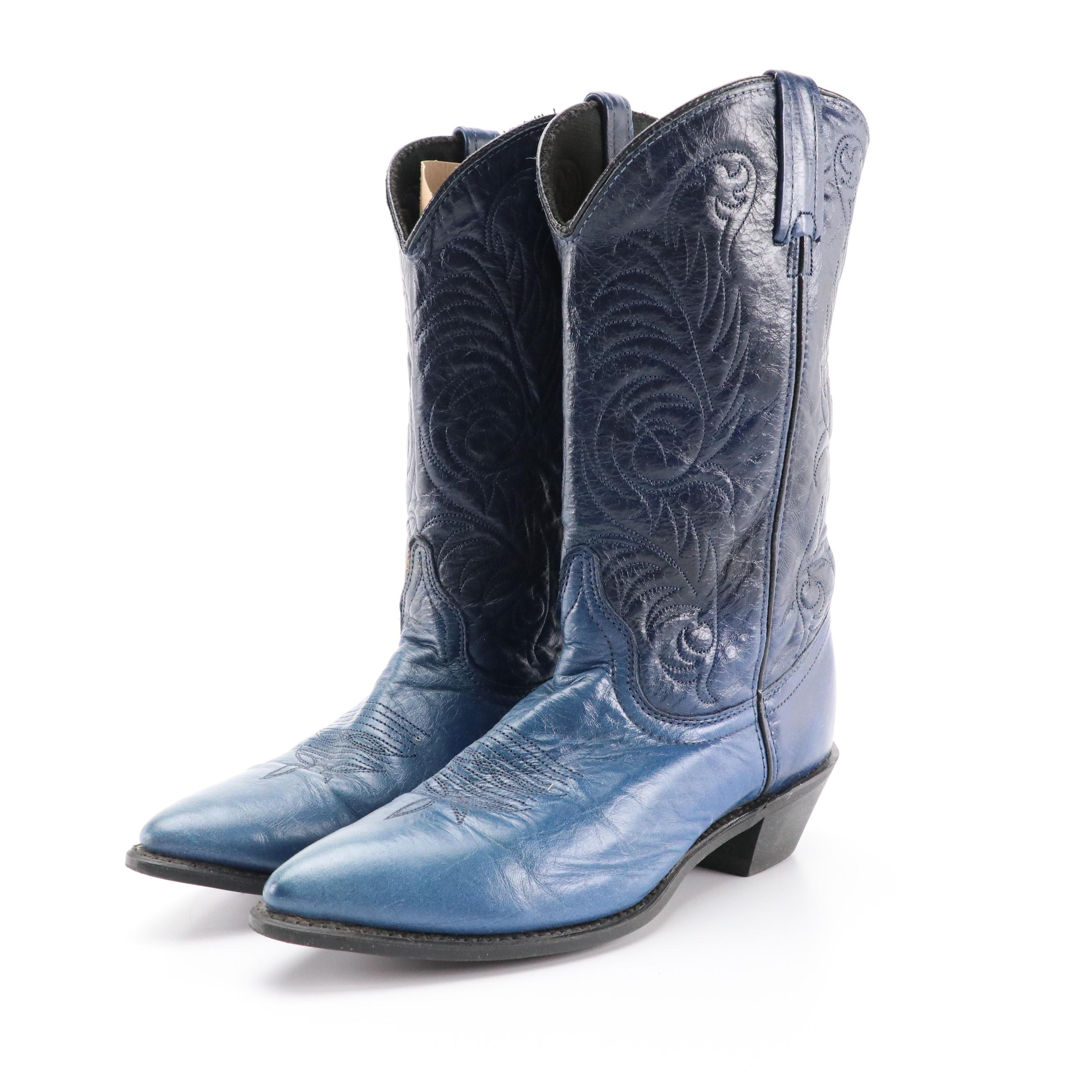 Acme Blue Leather Western Boots with Dingo Box