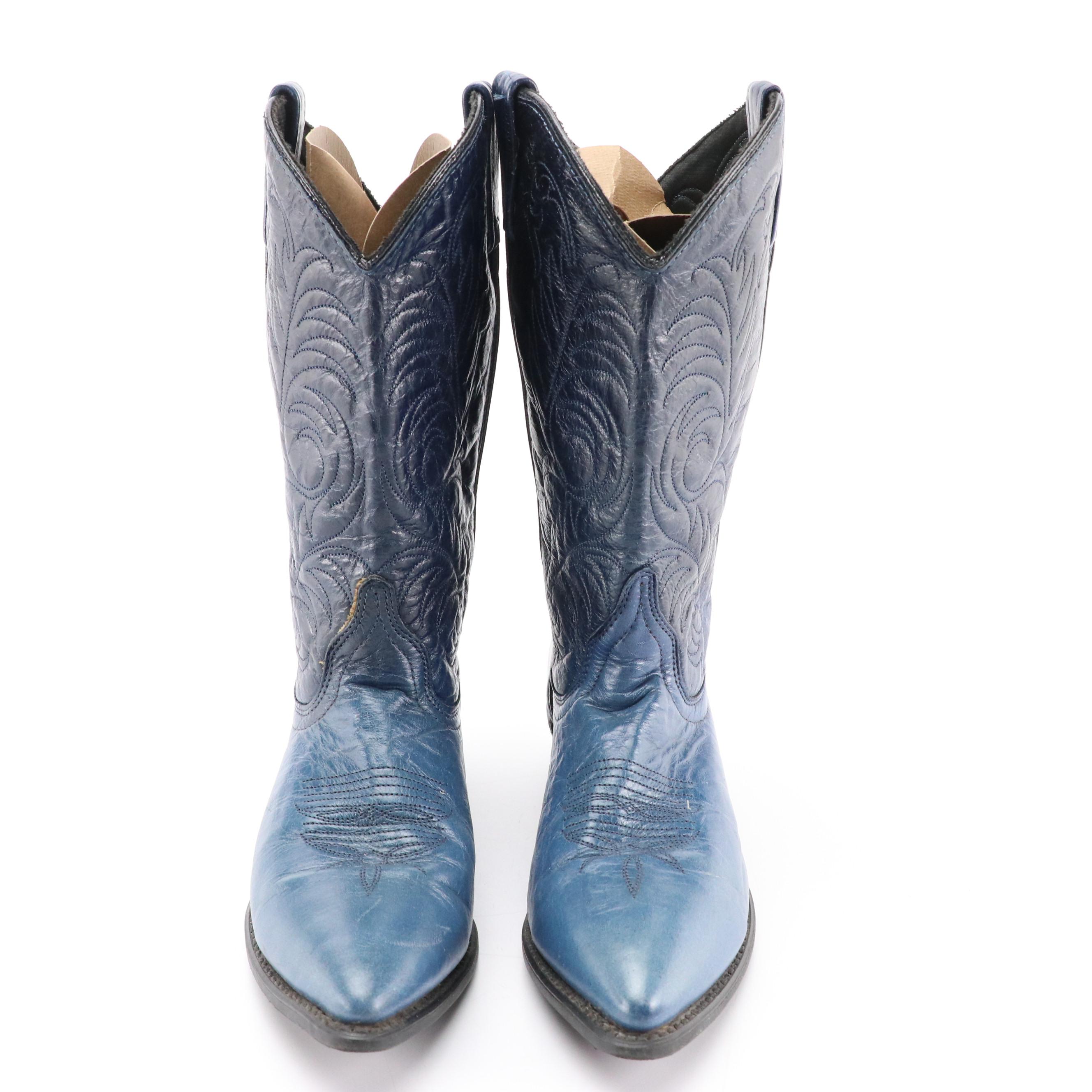Acme Blue Leather Western Boots with Dingo Box