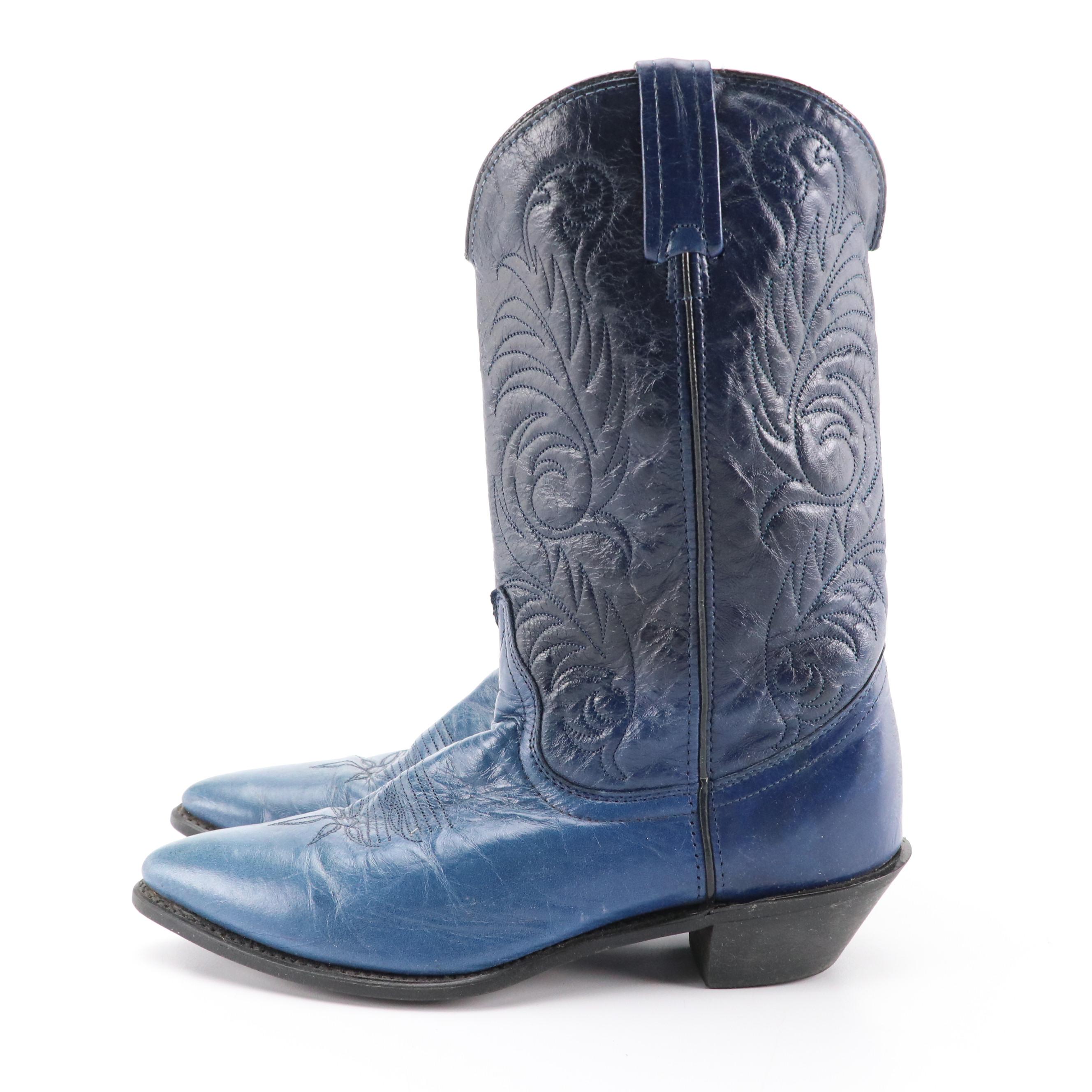 Acme Blue Leather Western Boots with Dingo Box