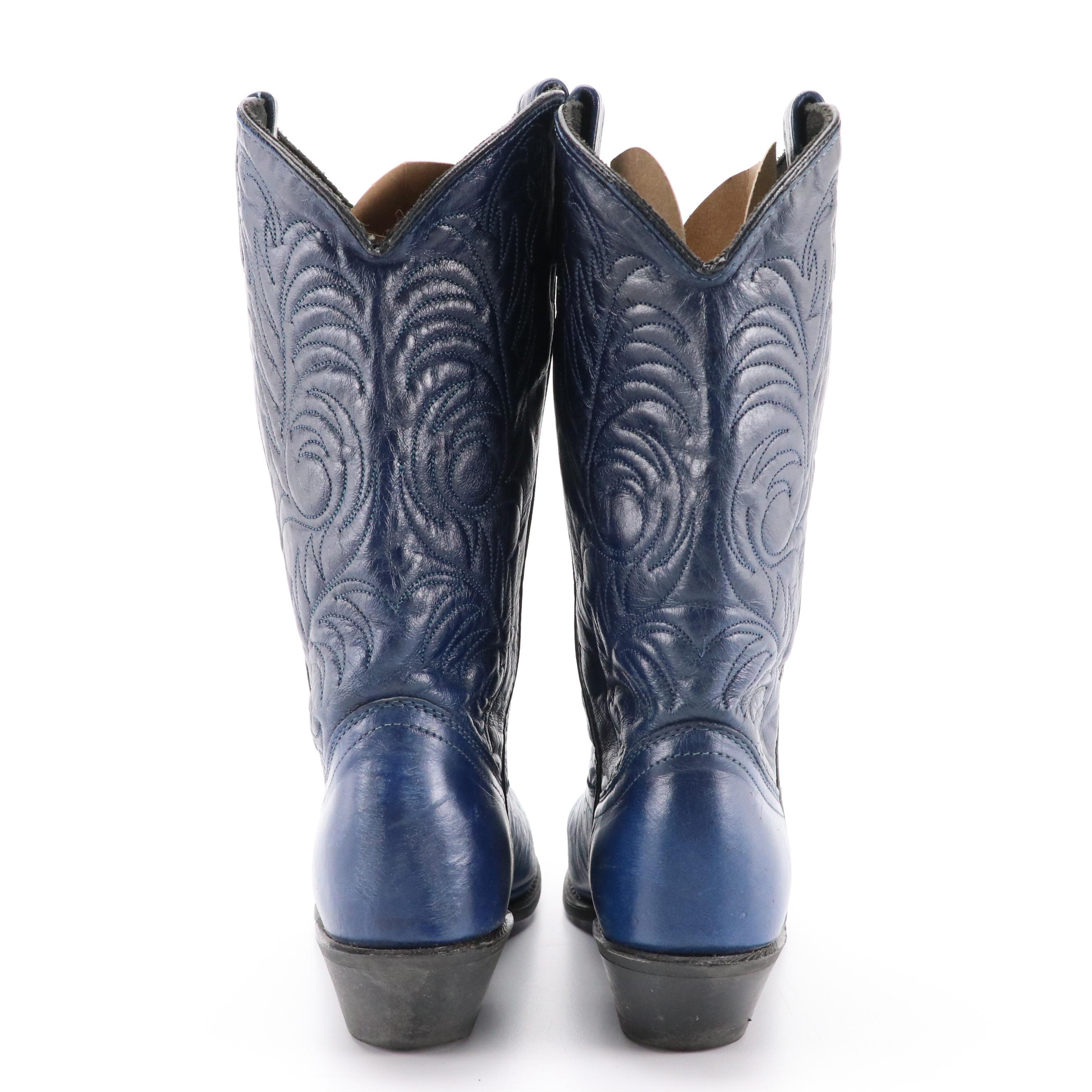 Acme Blue Leather Western Boots with Dingo Box