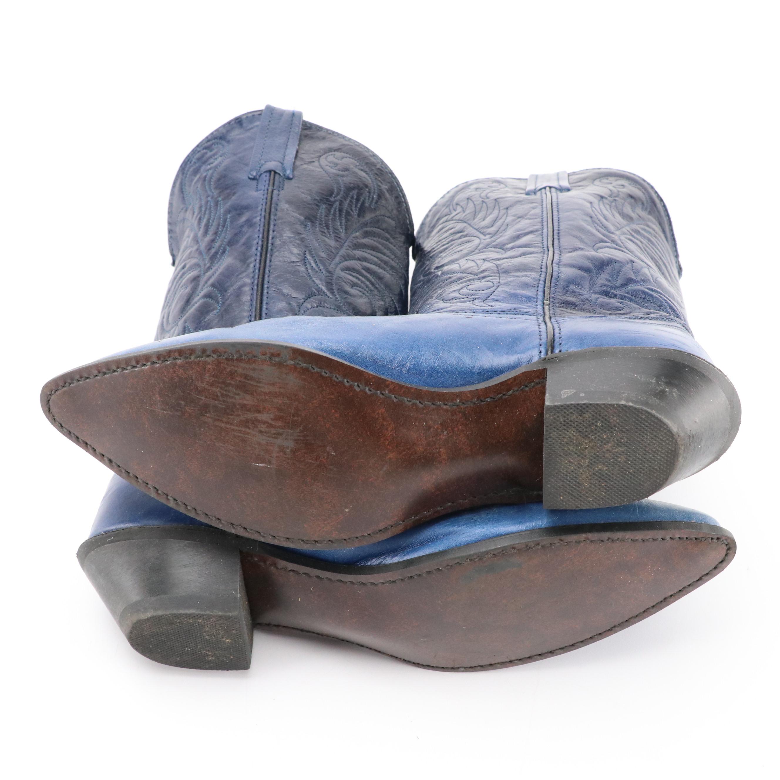 Acme Blue Leather Western Boots with Dingo Box