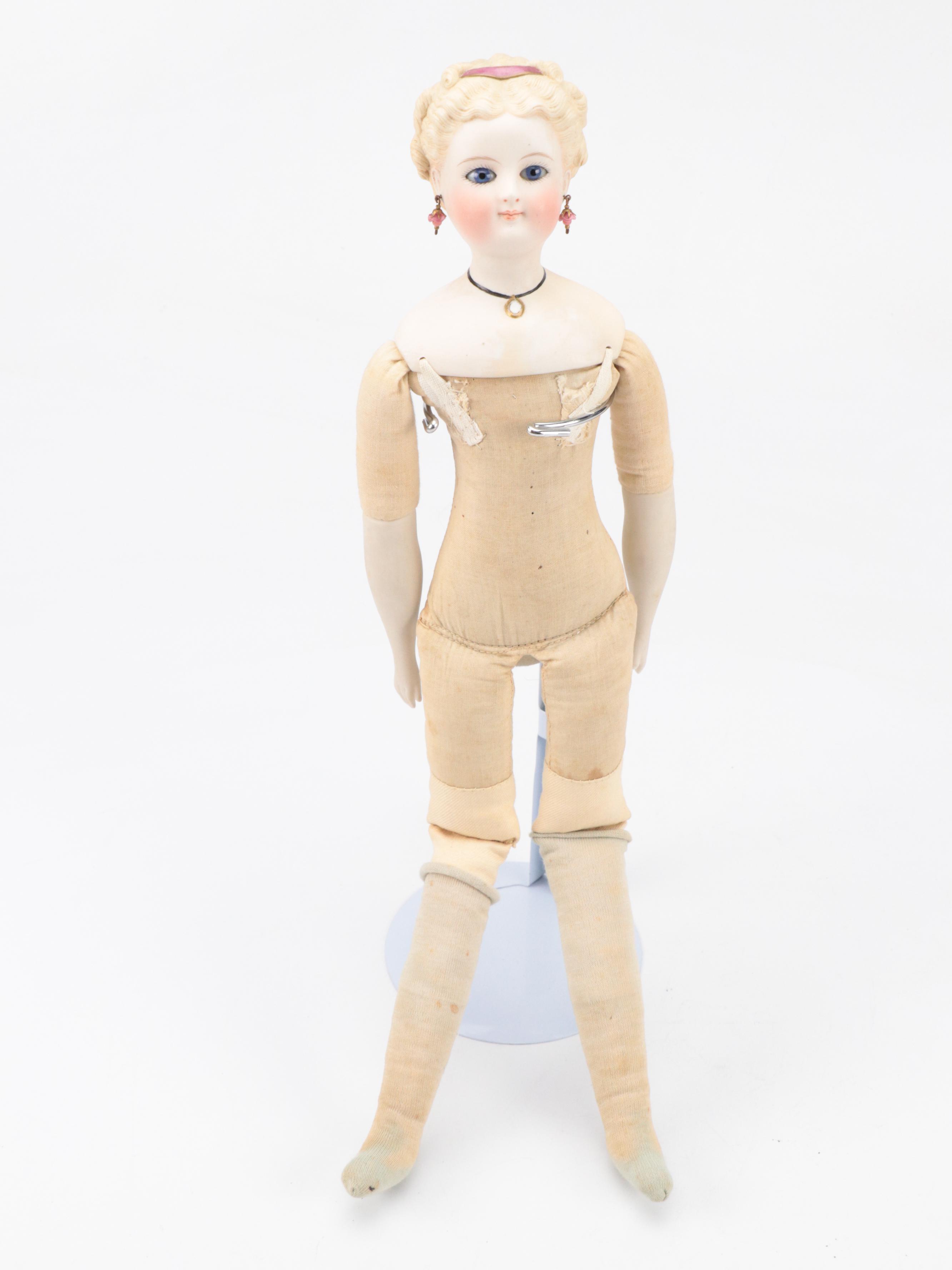 German Glass Eyed and Other Molded  Hair Parian Lady Dolls with Cloth Bodies