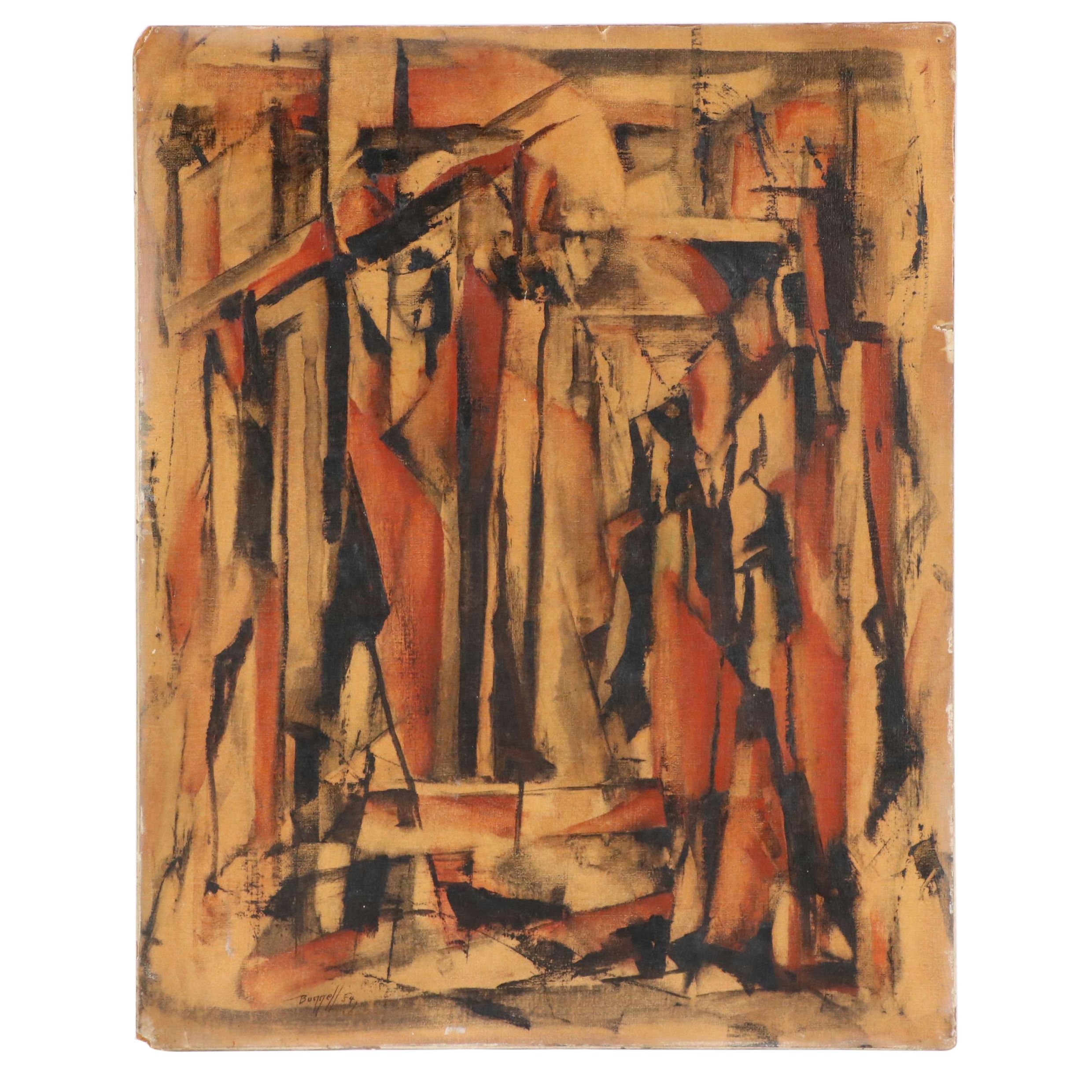 Charles Ragland Bunnell Modern Abstract Oil Painting, 1954