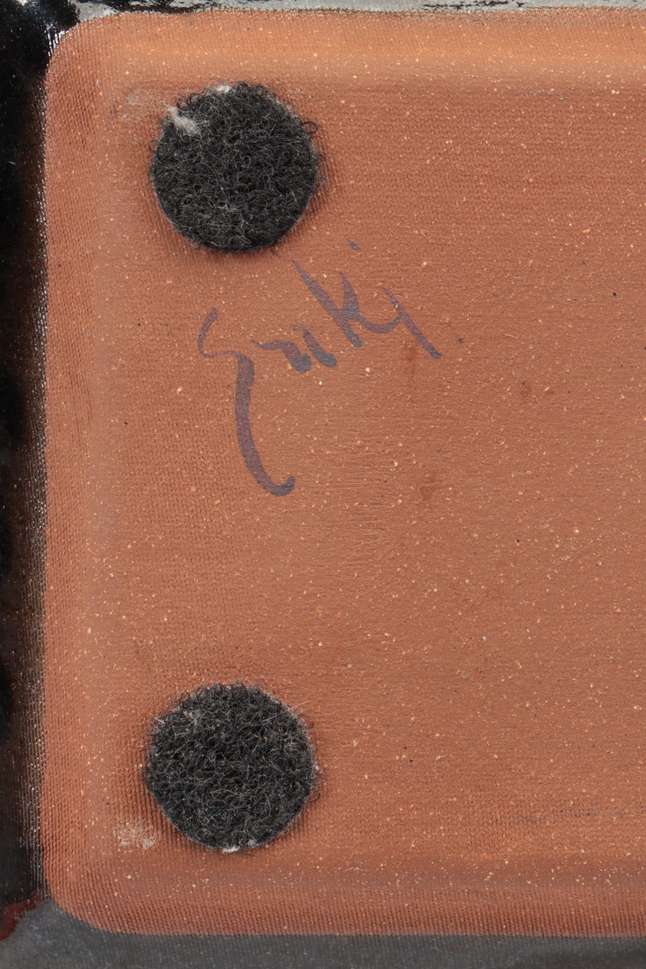 Studio Art Pottery Slab-Formed Tray with Other Plate and Resin Paperweight