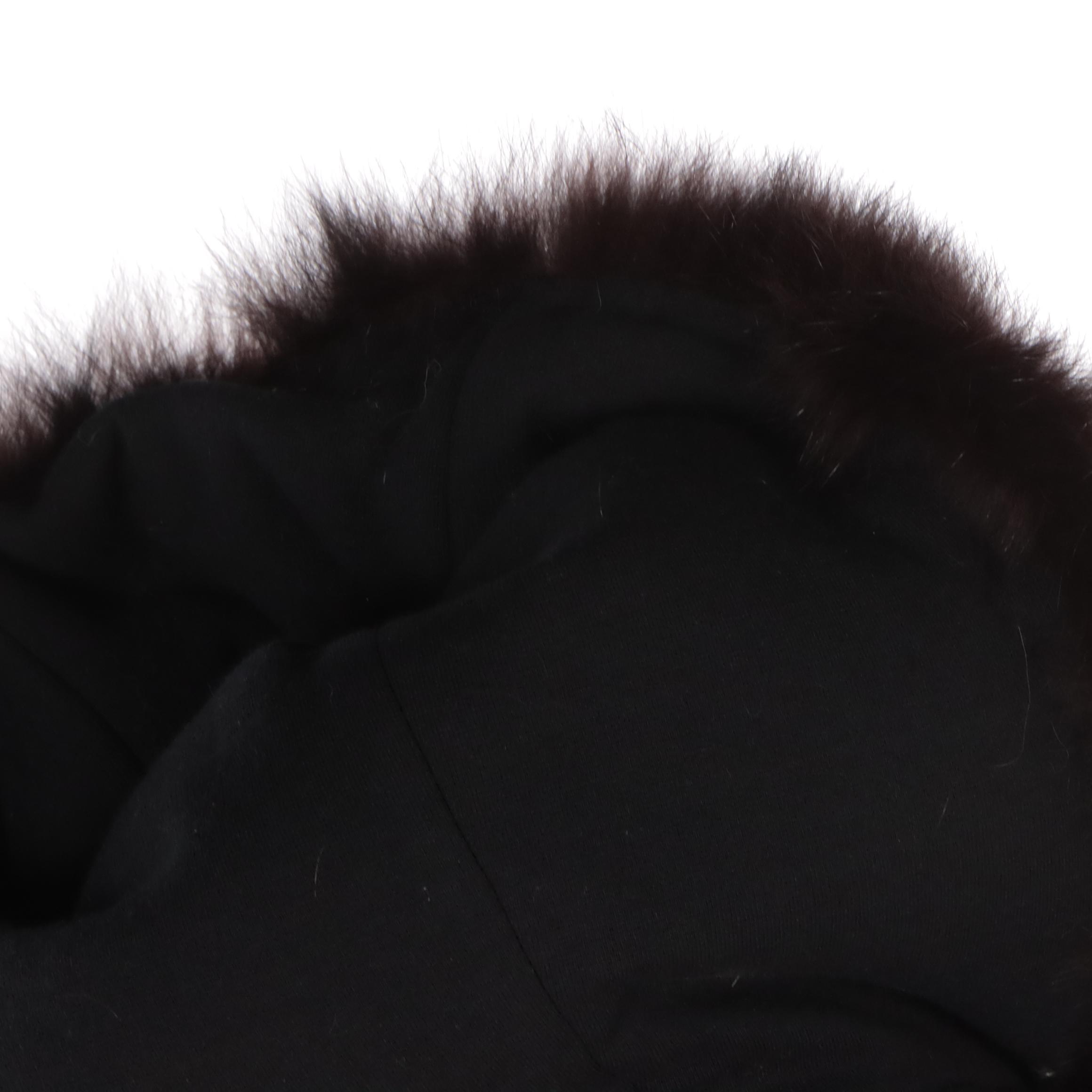Hooded Black Wool Cloak with Fox Fur Trim