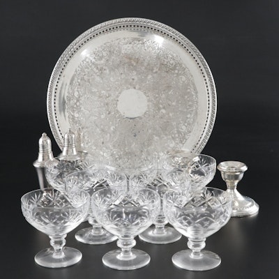 Royal Doulton "Georgian" Low Sherbets With Sterling and Silver Plate Accessories