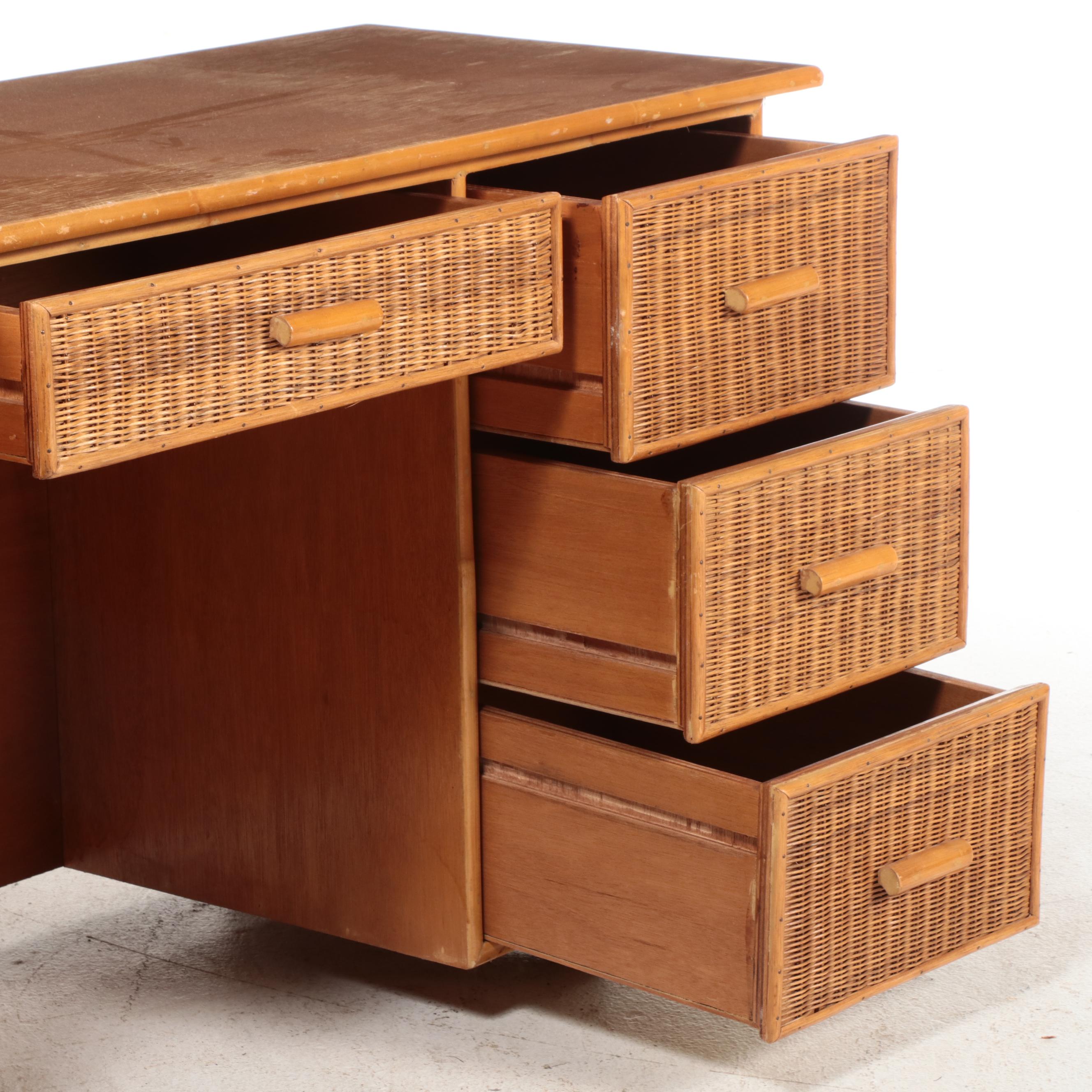 Mid Century Modern Style Bamboo and Rattan Desk, Mid to Late 20th Century