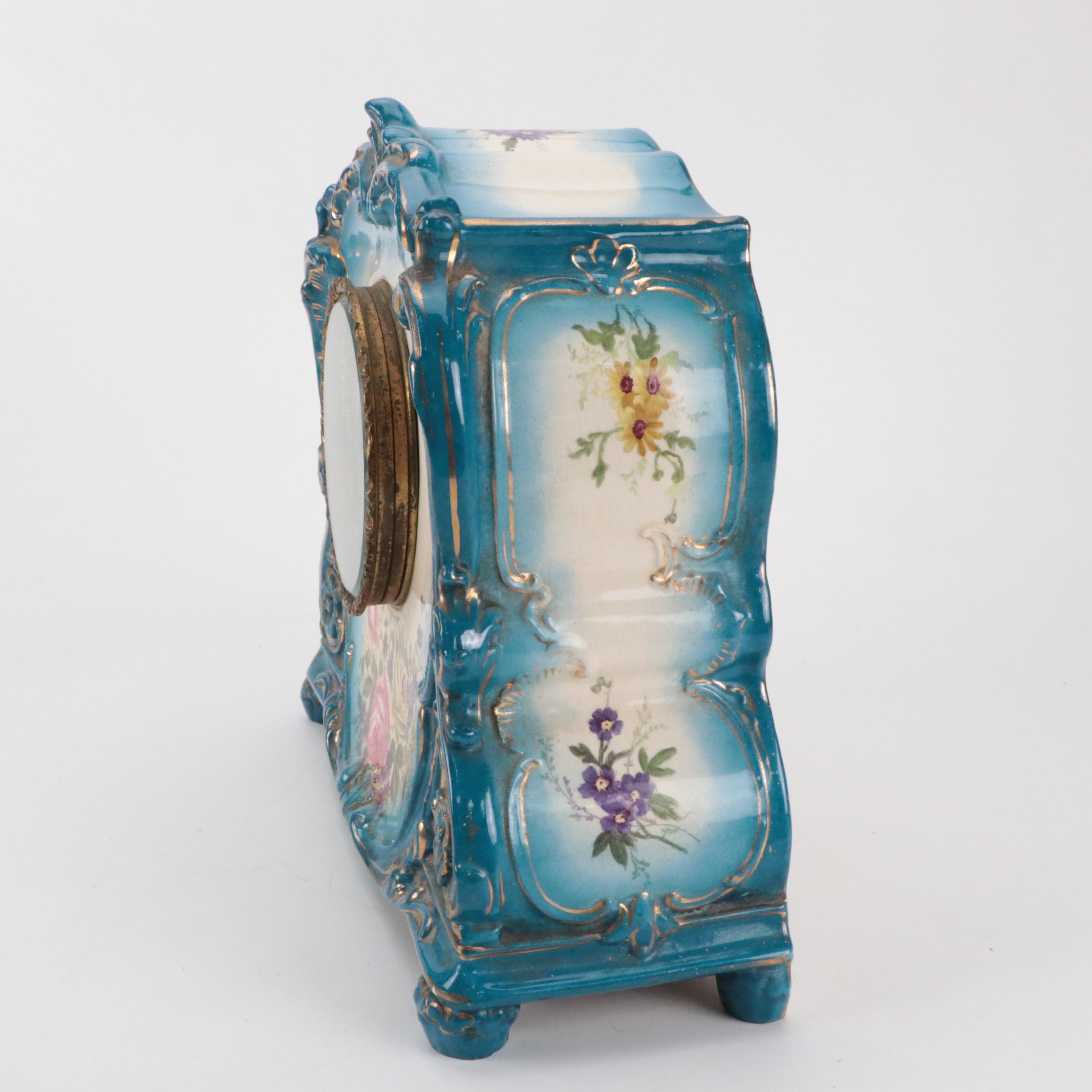 Ansonia Royal Bonn "Royal Bonn" Porcelain Mantel Clock, Late 19th/ Early 20th C.