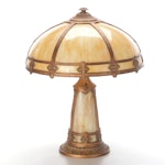 Arts and Crafts Slag Glass Table Lamp with Illuminated Base