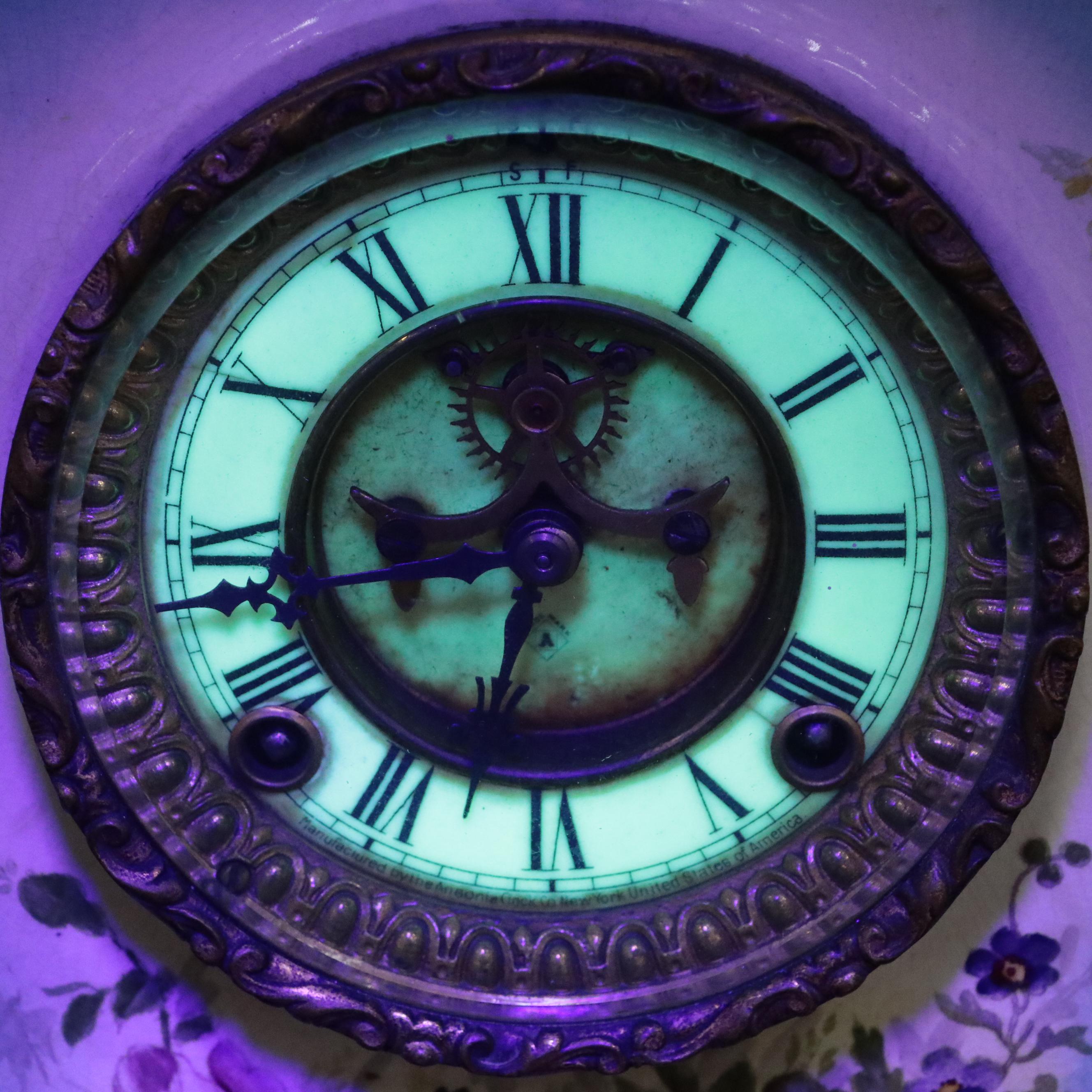 Ansonia Royal Bonn "Royal Bonn" Porcelain Mantel Clock, Late 19th/ Early 20th C.