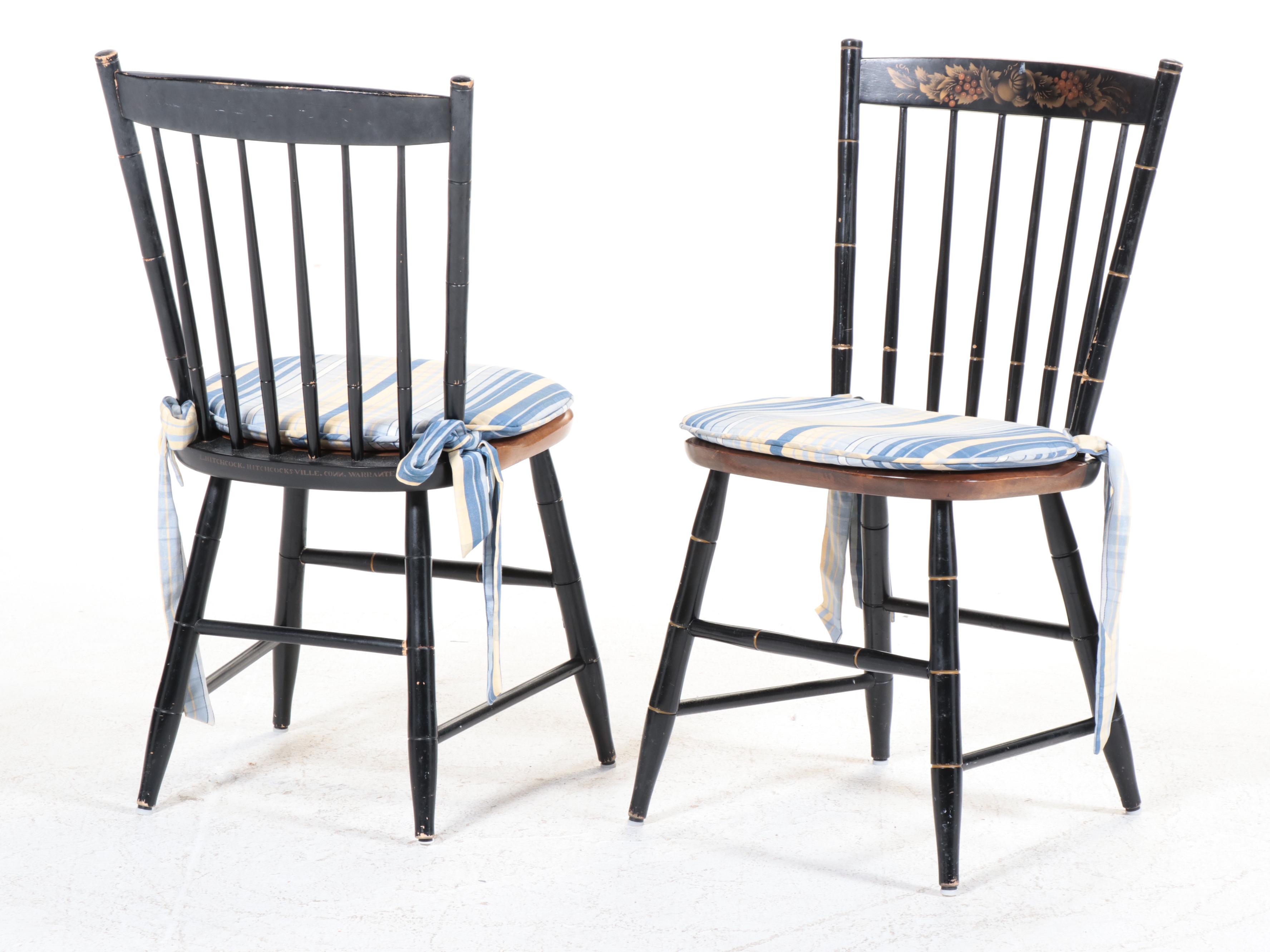 Five Stencil-Decorated L. Hitchcock Chairs with Pine Table
