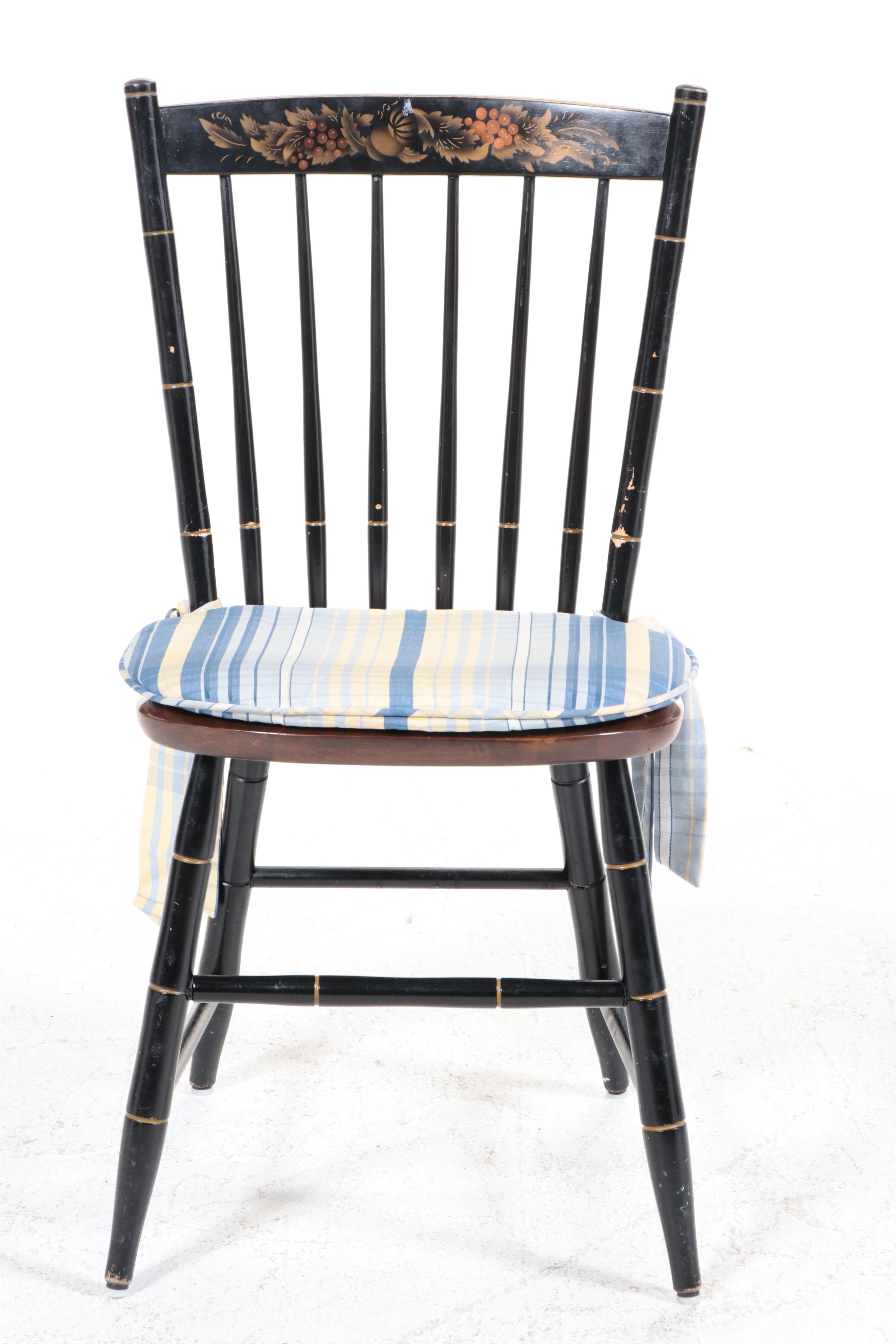 Five Stencil-Decorated L. Hitchcock Chairs with Pine Table