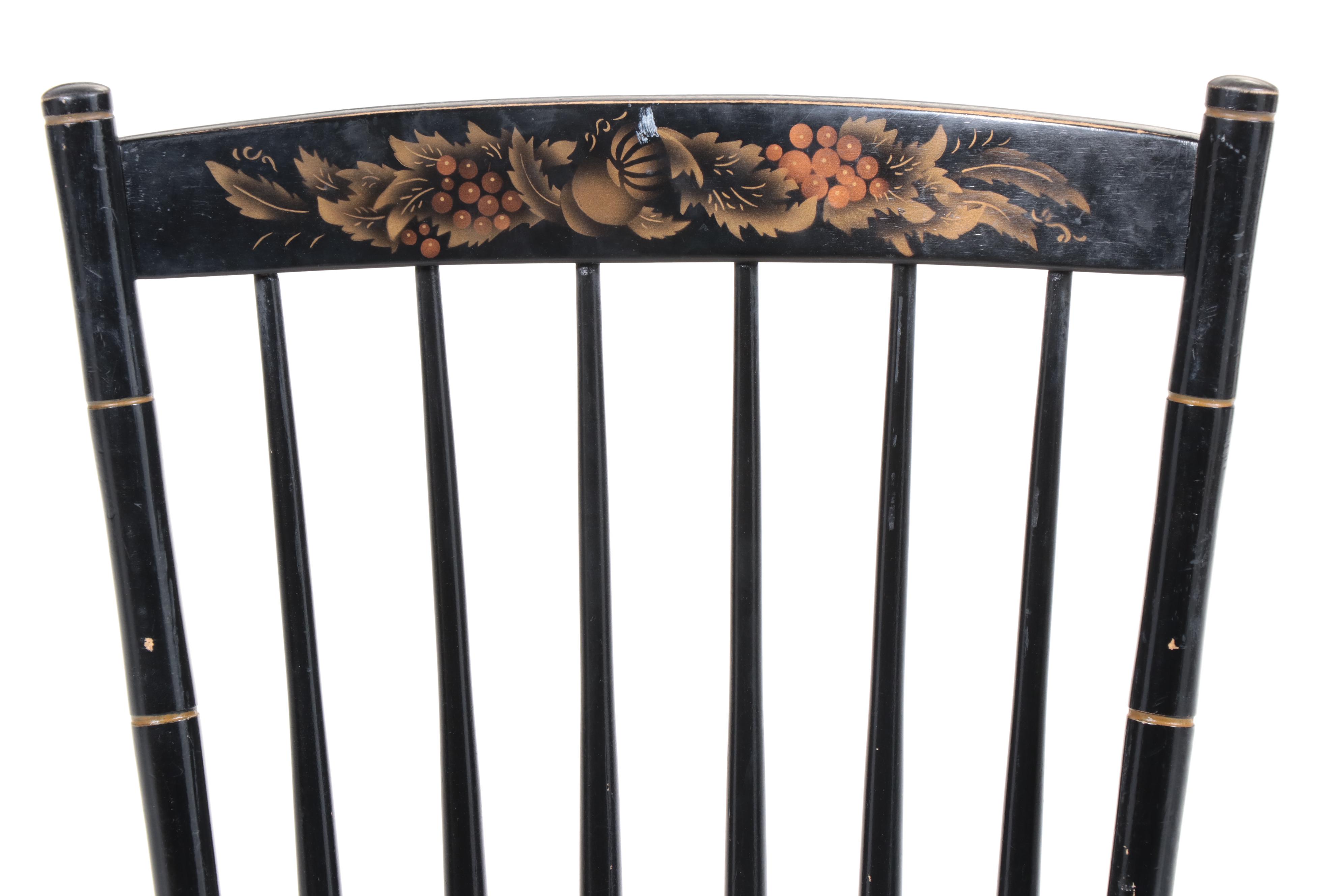 Five Stencil-Decorated L. Hitchcock Chairs with Pine Table