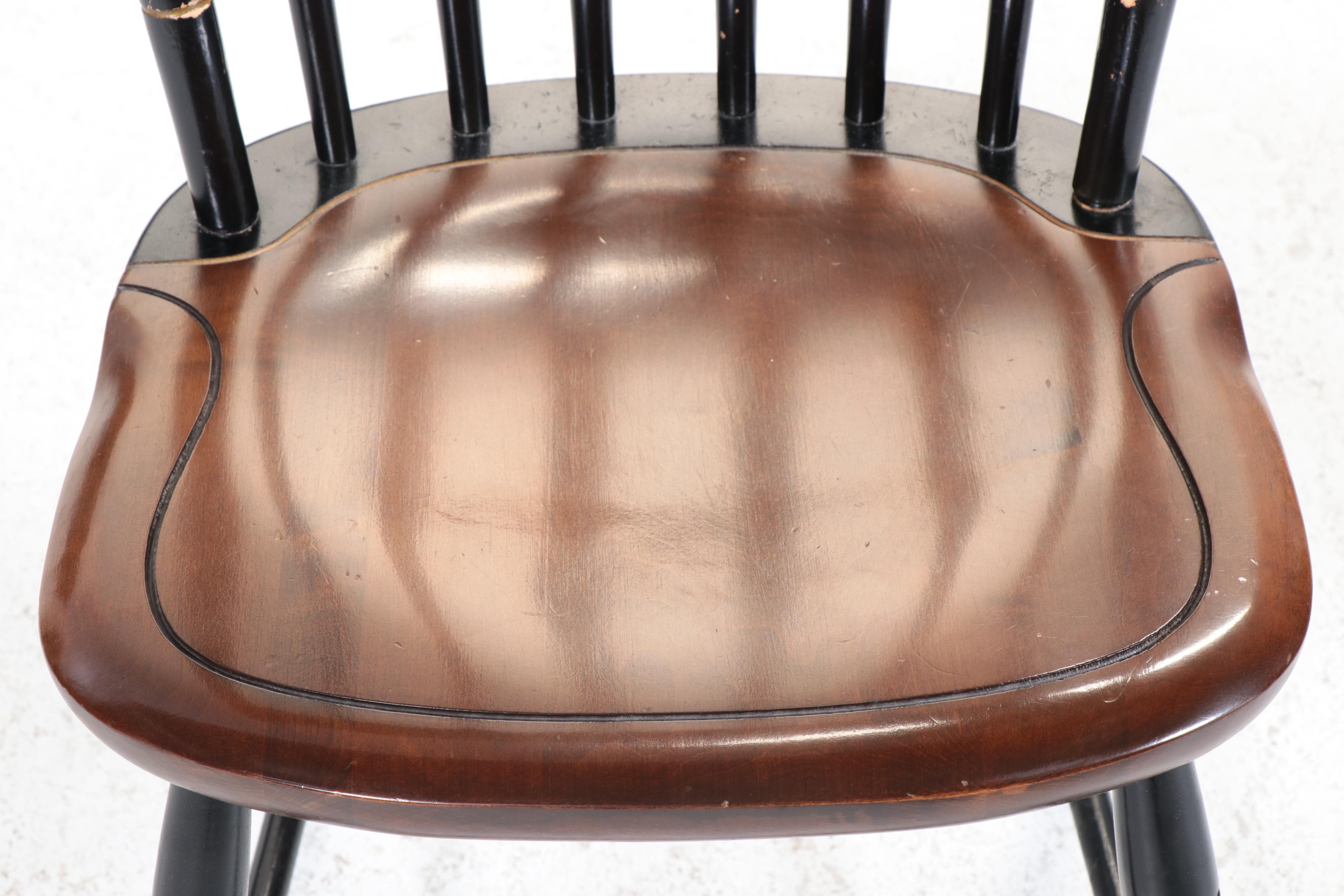 Five Stencil-Decorated L. Hitchcock Chairs with Pine Table