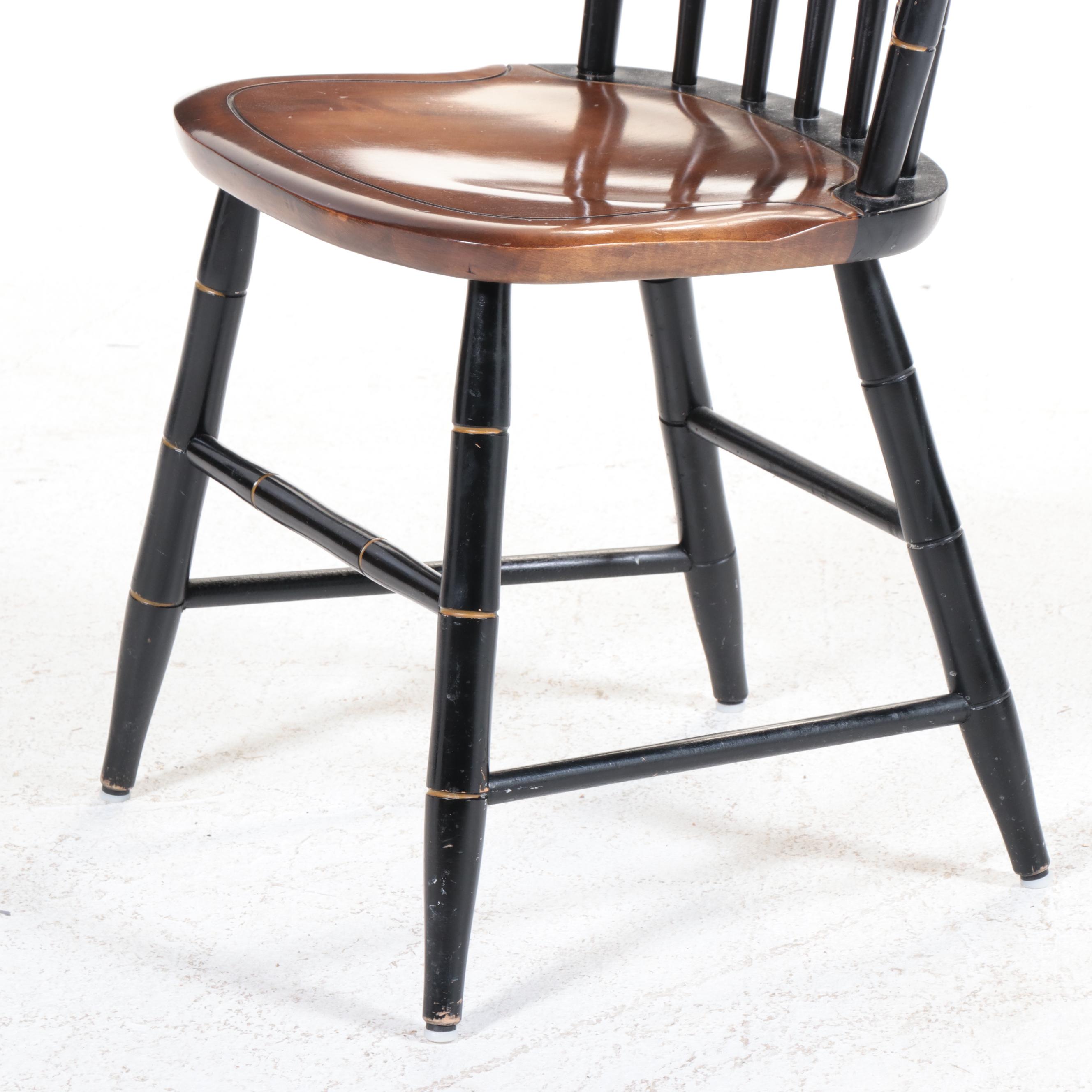 Five Stencil-Decorated L. Hitchcock Chairs with Pine Table