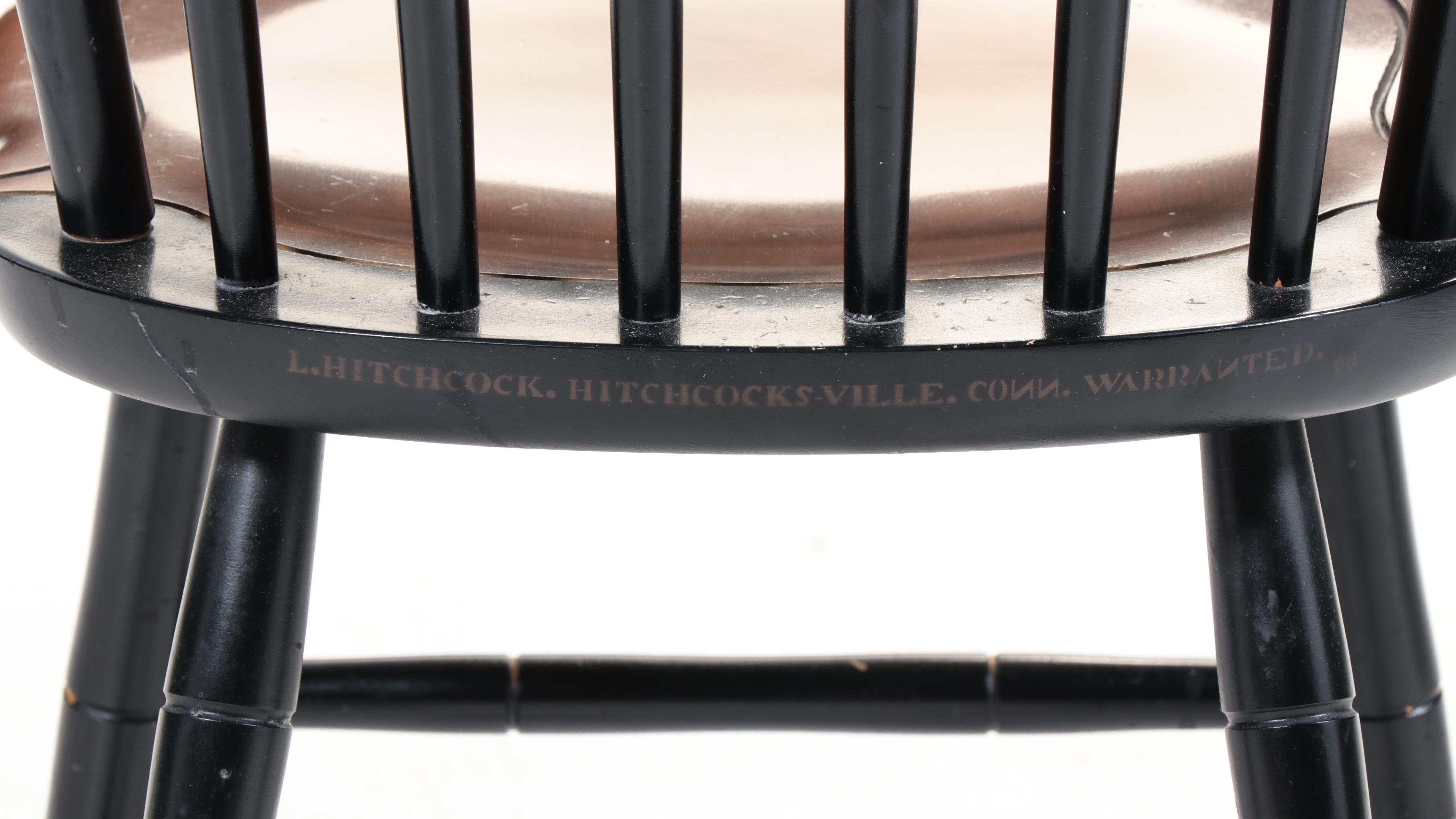 Five Stencil-Decorated L. Hitchcock Chairs with Pine Table