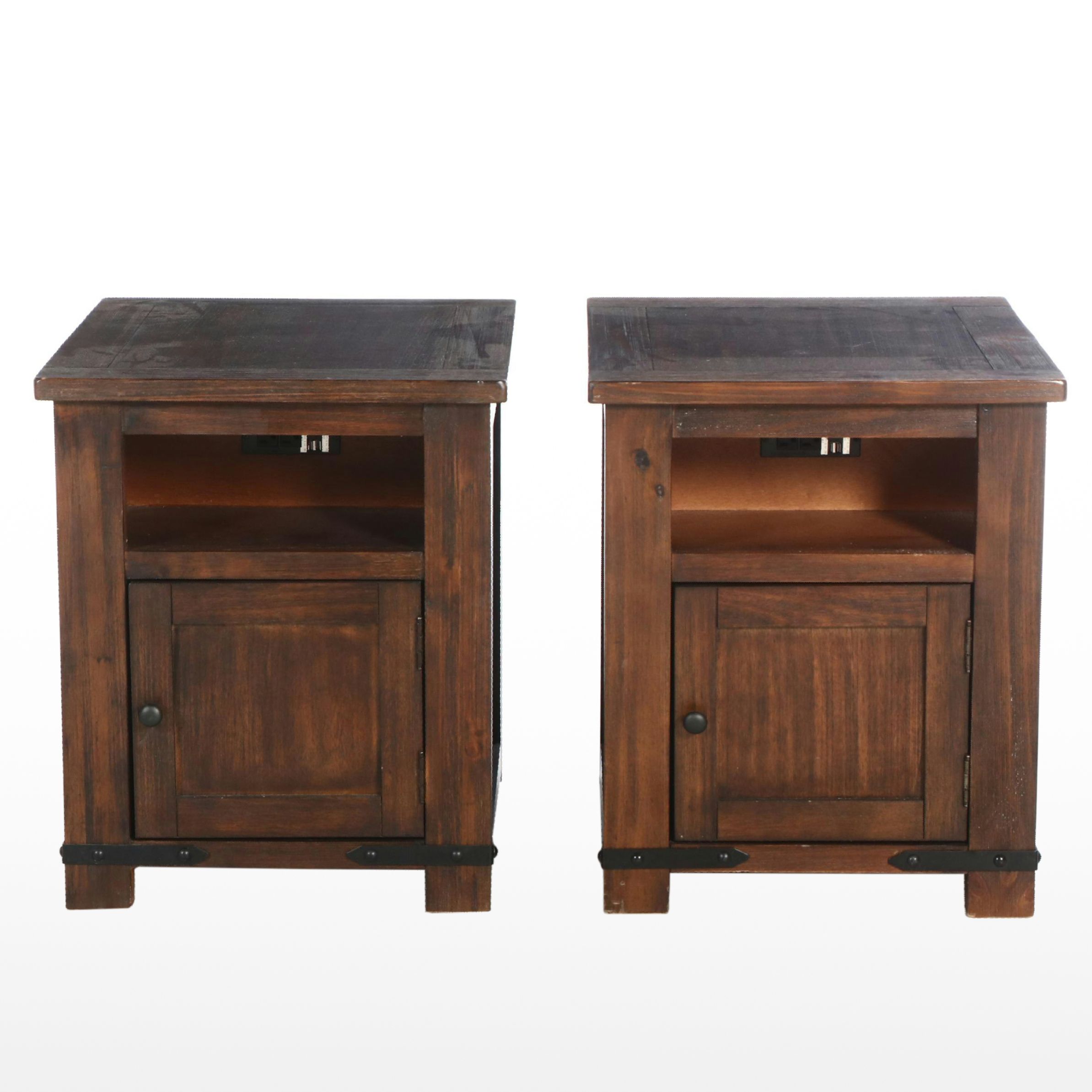 Arts & Crafts Style Oak Finish Side Tables with Charging Stations and Outlets