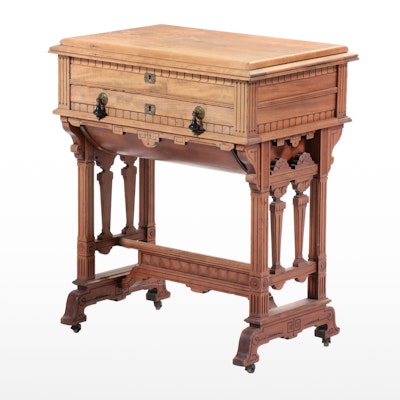 Victorian Eastlake Style Walnut Sewing Table, Late 19th Century