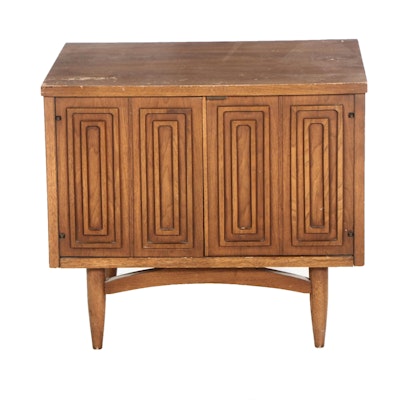 Mid Century Modern Style Walnut Sculpted Front Nightstand Commode