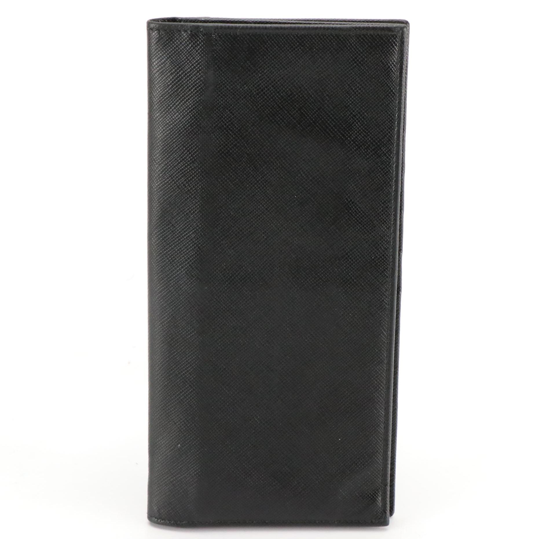 Prada Bifold Long Wallet in Black Saffiano Leather