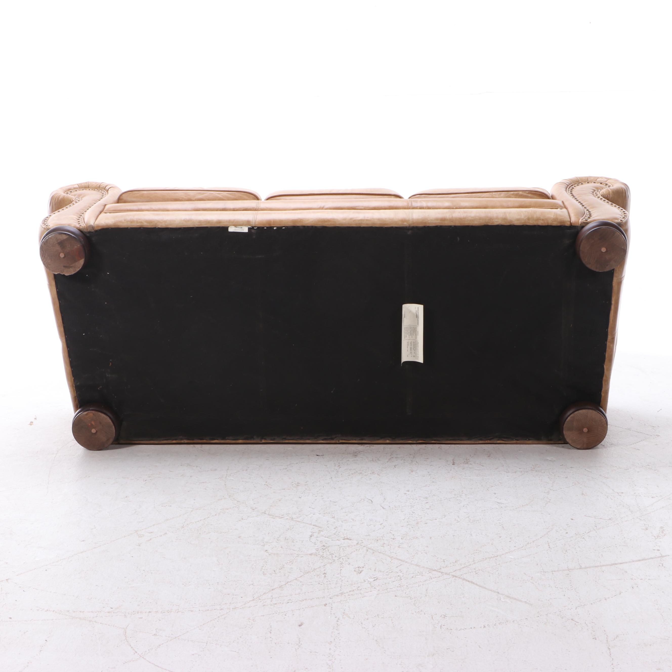 Lane Leather Roll-Arm Sofa with Nailheads