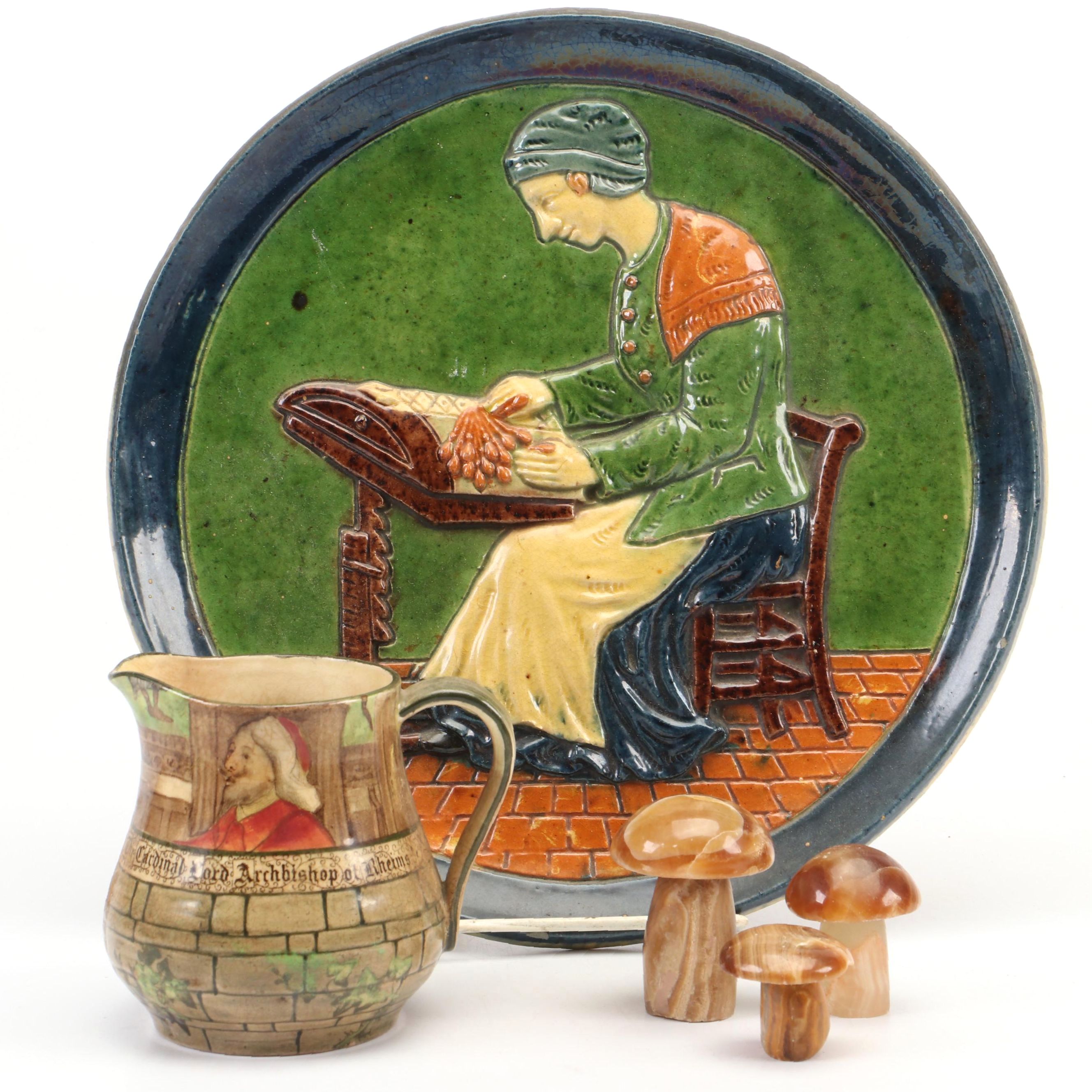 Royal Doulton "The Jackdaw of Rheims" Pitcher with Majolica Charger and Decor