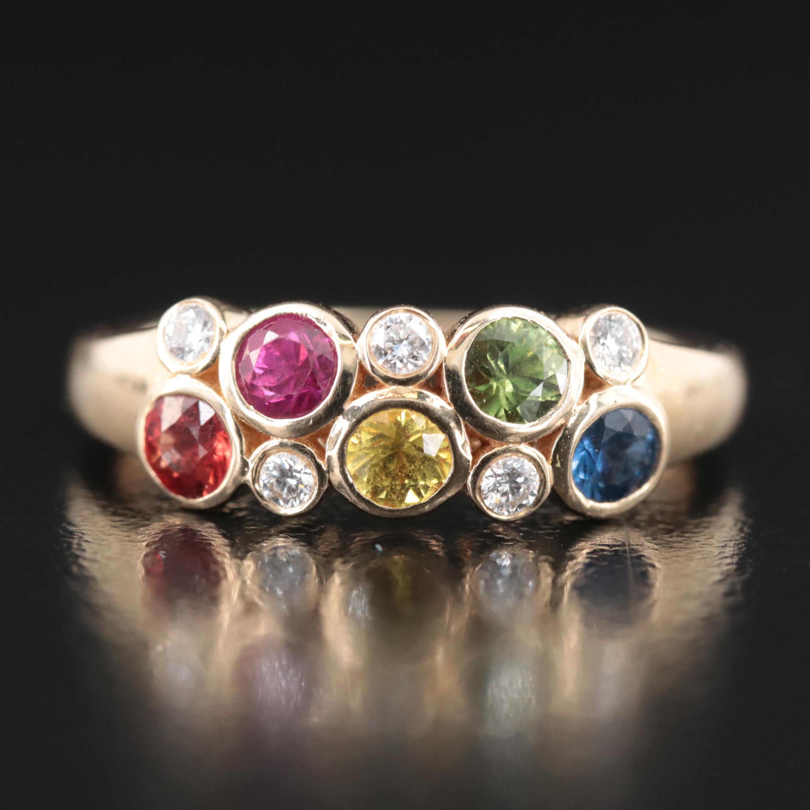 14K Sapphire, Ruby and Diamond Ring