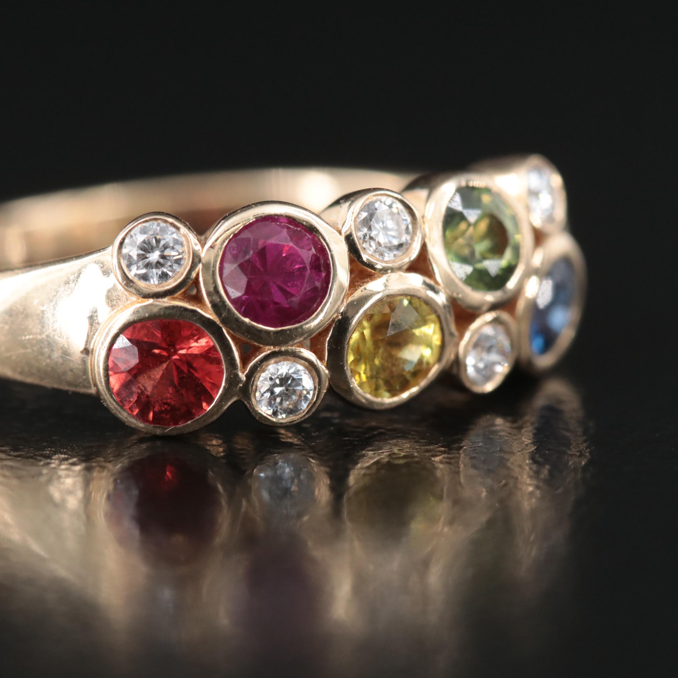 14K Sapphire, Ruby and Diamond Ring