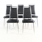 Set of Five Chromcraft '69 Channel Stitched Black Vinyl and Chrome Dining Chairs