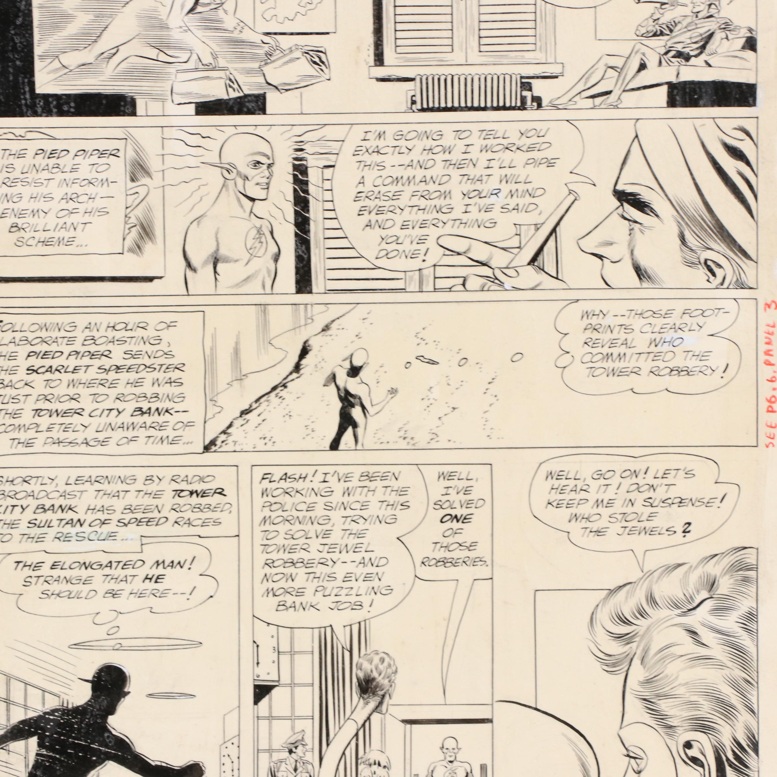 Ruben Moreira "The Flash" Pencil and Ink Comic Page Drawing, 1963