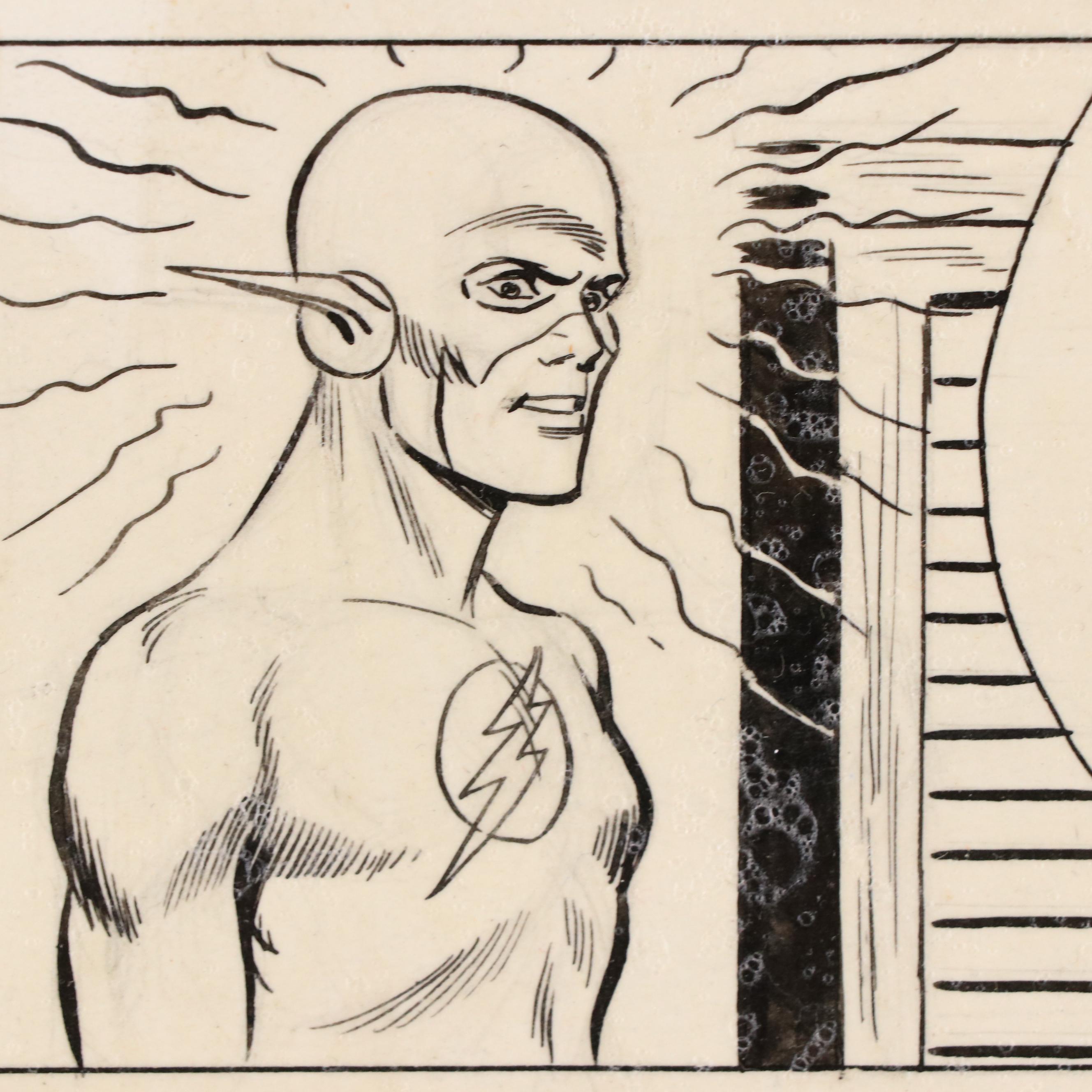 Ruben Moreira "The Flash" Pencil and Ink Comic Page Drawing, 1963