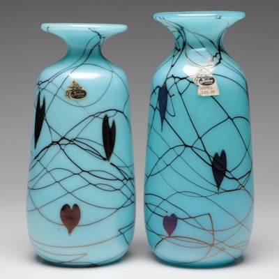 Dave Fetty for Fenton "Hanging Hearts" Limited Edition Art Glass Vases, 1975