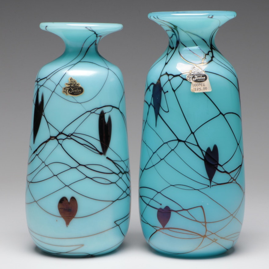 Dave Fetty for Fenton "Hanging Hearts" Limited Edition Art Glass Vases, 1975