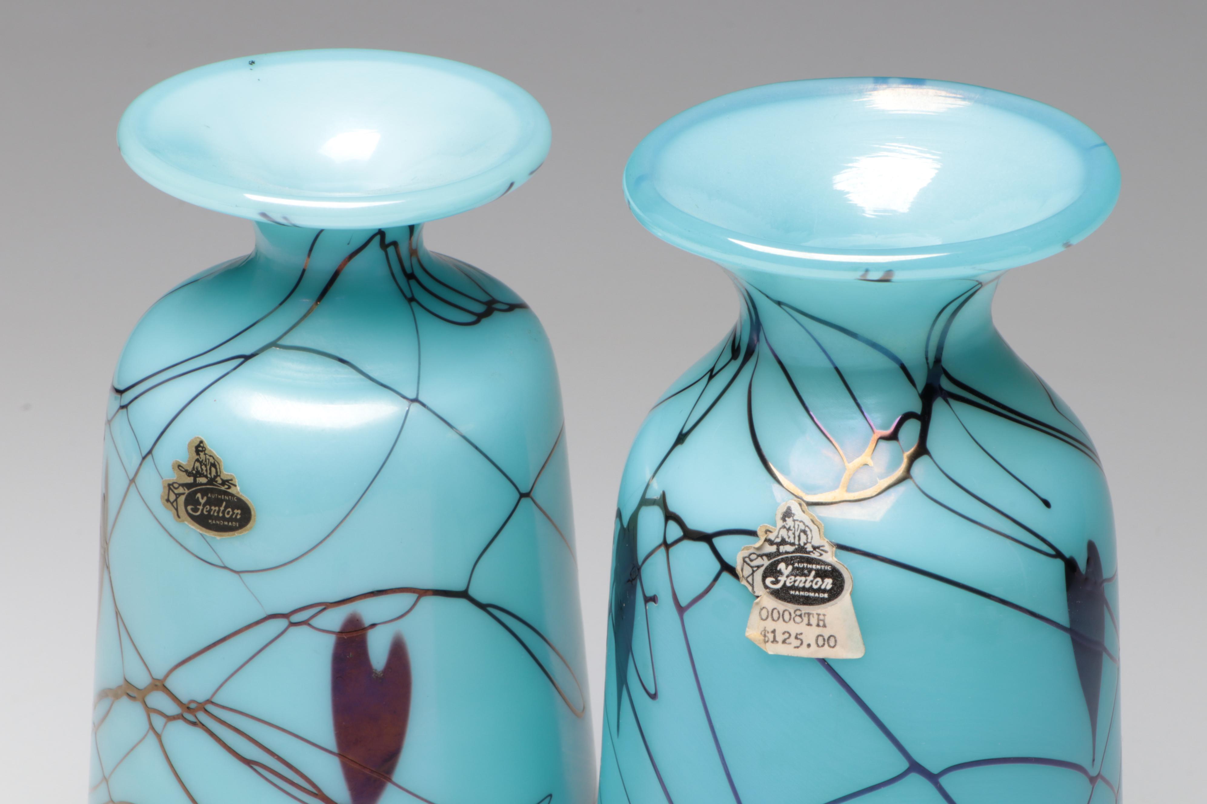 Dave Fetty for Fenton "Hanging Hearts" Limited Edition Art Glass Vases, 1975