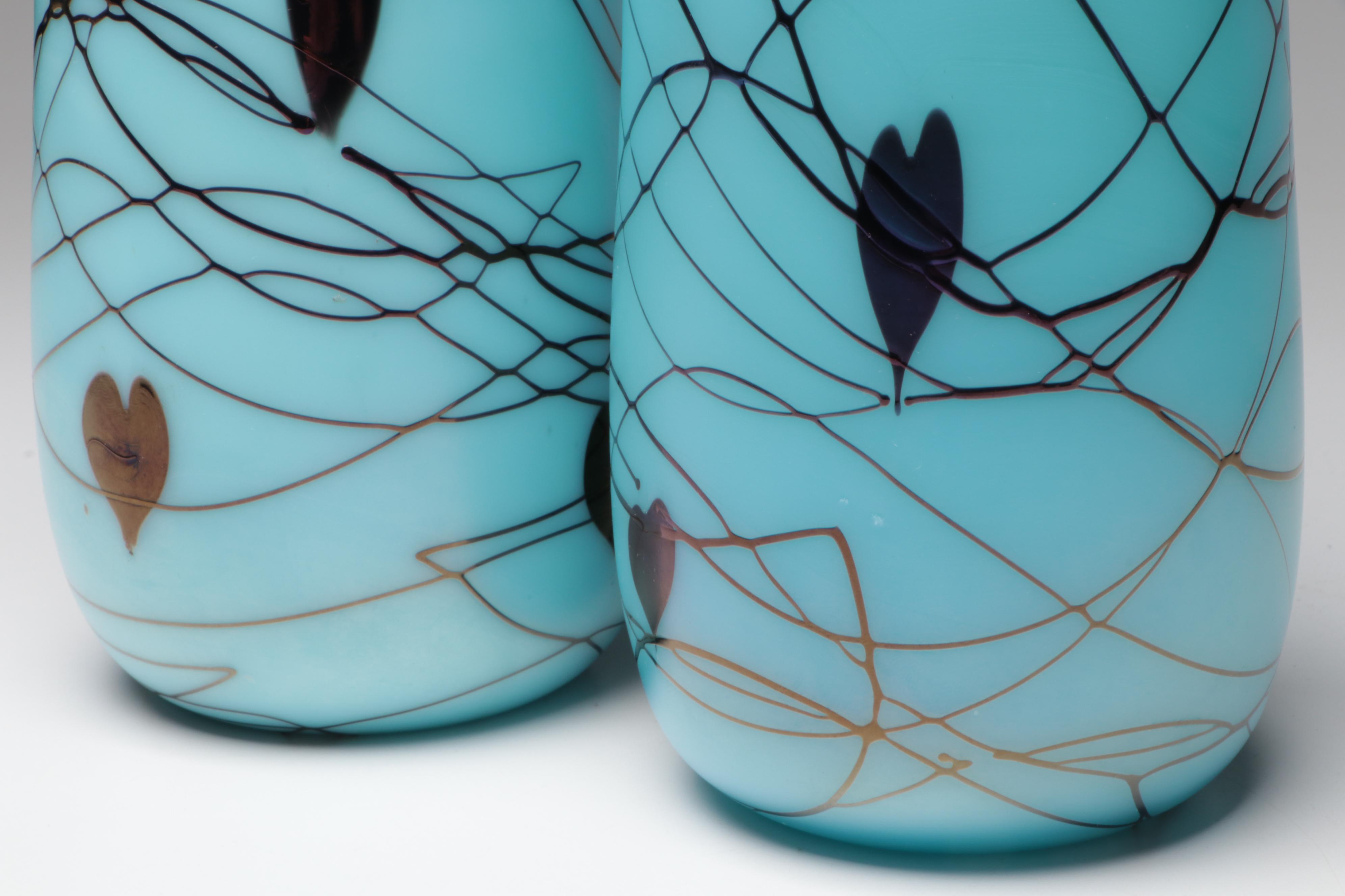 Dave Fetty for Fenton "Hanging Hearts" Limited Edition Art Glass Vases, 1975