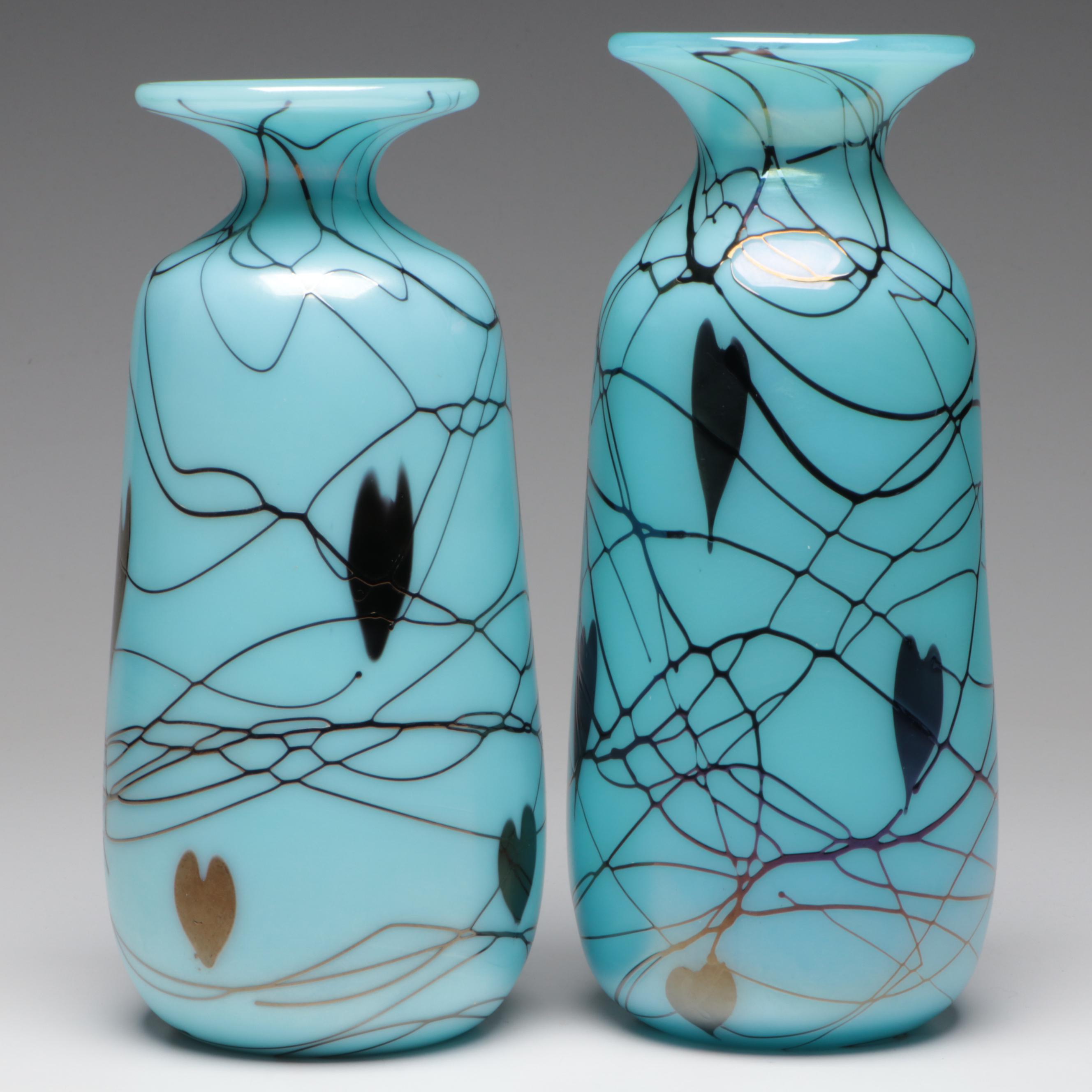Dave Fetty for Fenton "Hanging Hearts" Limited Edition Art Glass Vases, 1975