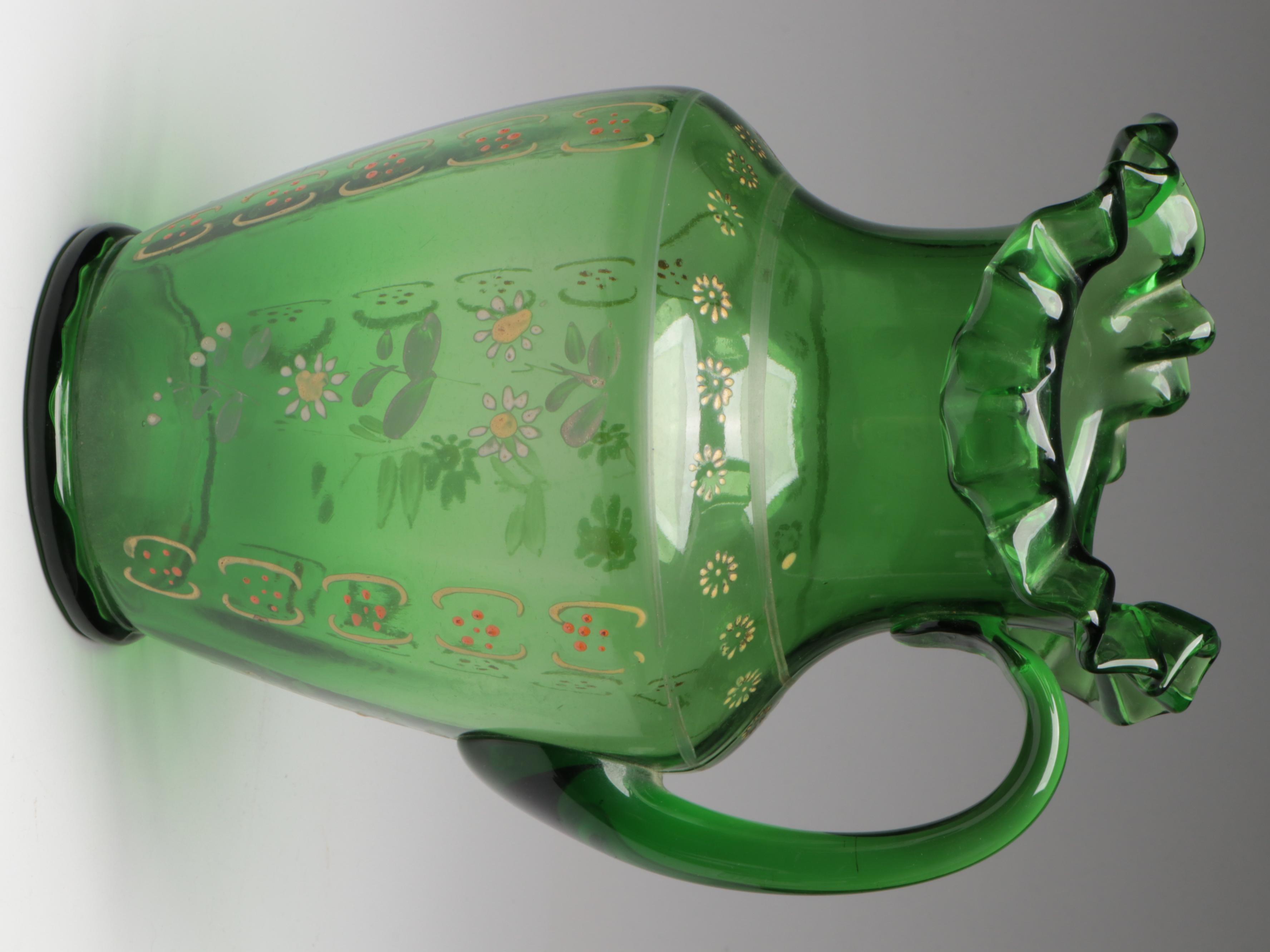 Victorian HandPainted Enameled Green Glass Lemonade Set EBTH