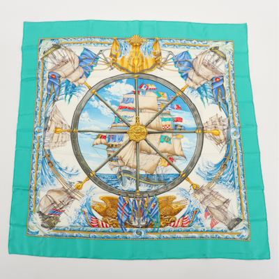 Hermès "Vive Le Vent" Blue and Green Silk Scarf