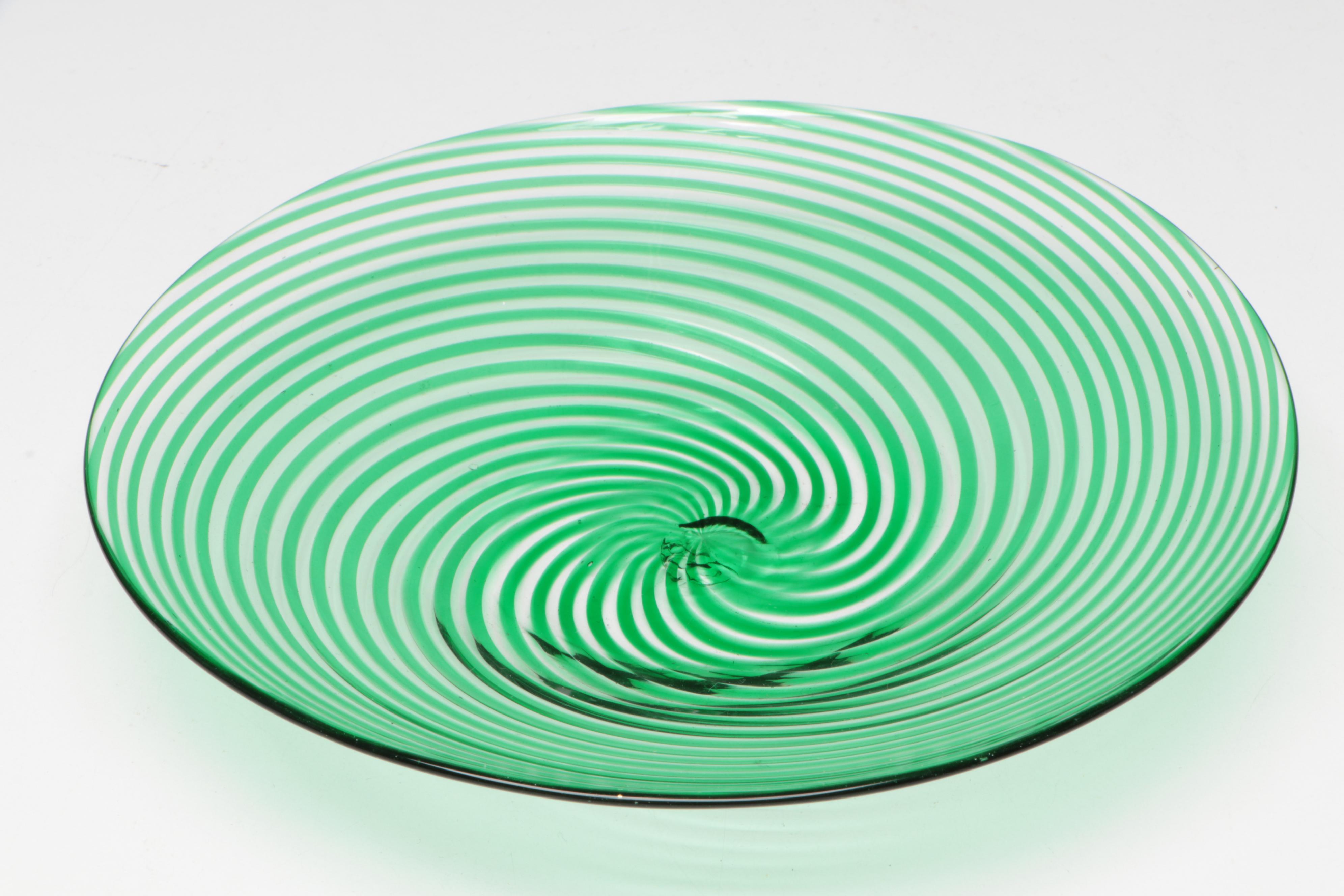 Studio Art Glass Blown Glass Swirl Plate, Bowl, and Figurine