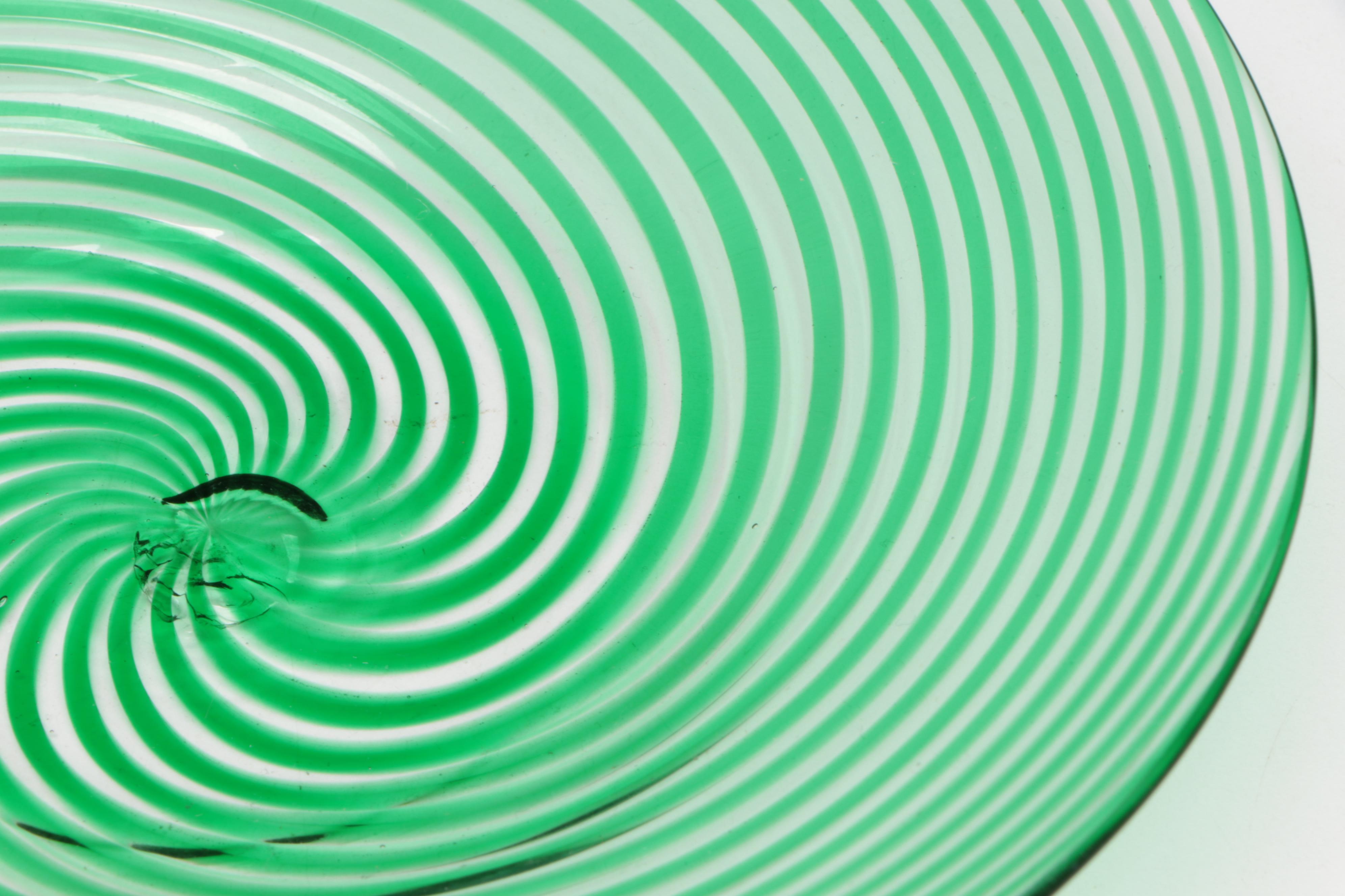 Studio Art Glass Blown Glass Swirl Plate, Bowl, and Figurine