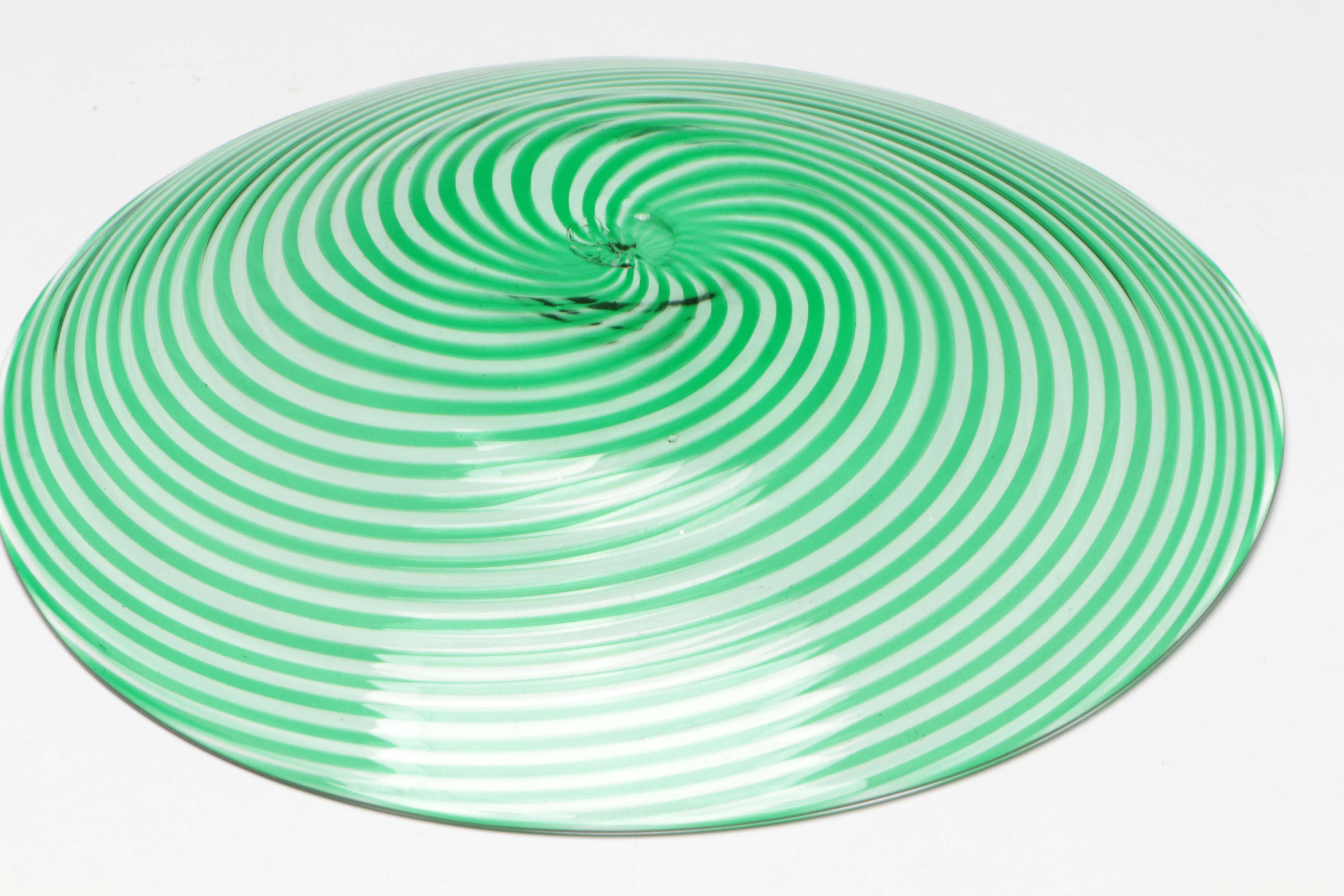 Studio Art Glass Blown Glass Swirl Plate, Bowl, and Figurine