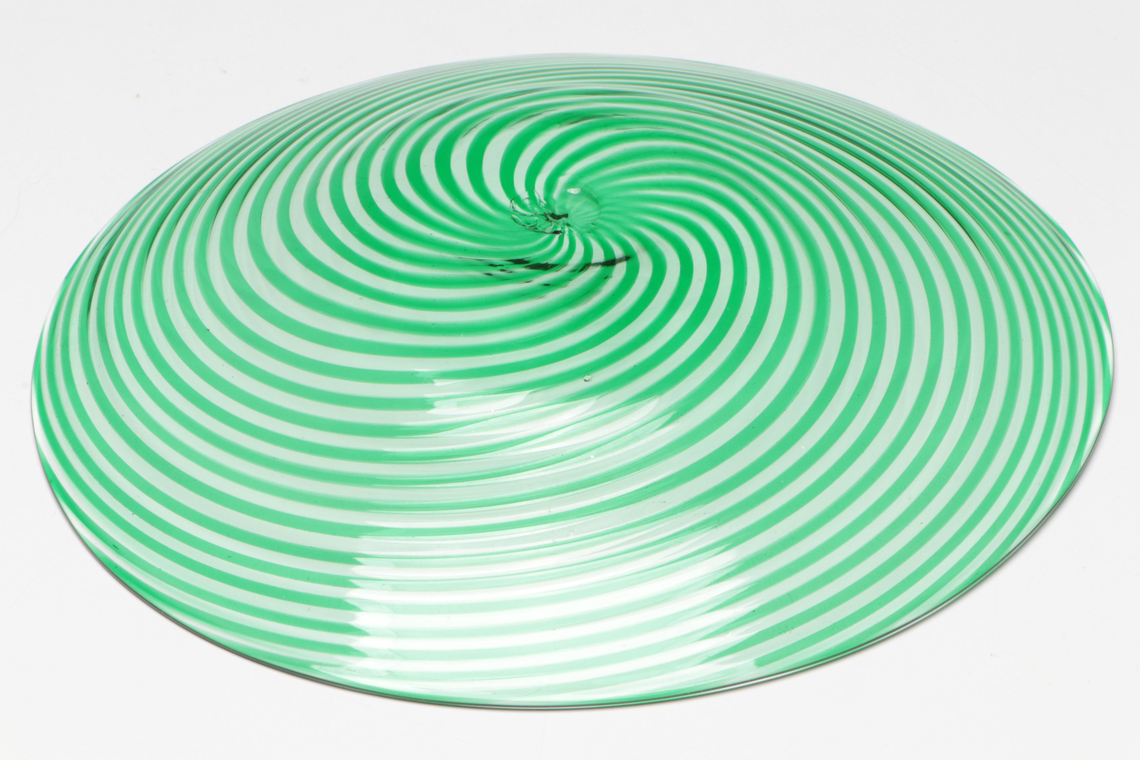 Studio Art Glass Blown Glass Swirl Plate, Bowl, and Figurine